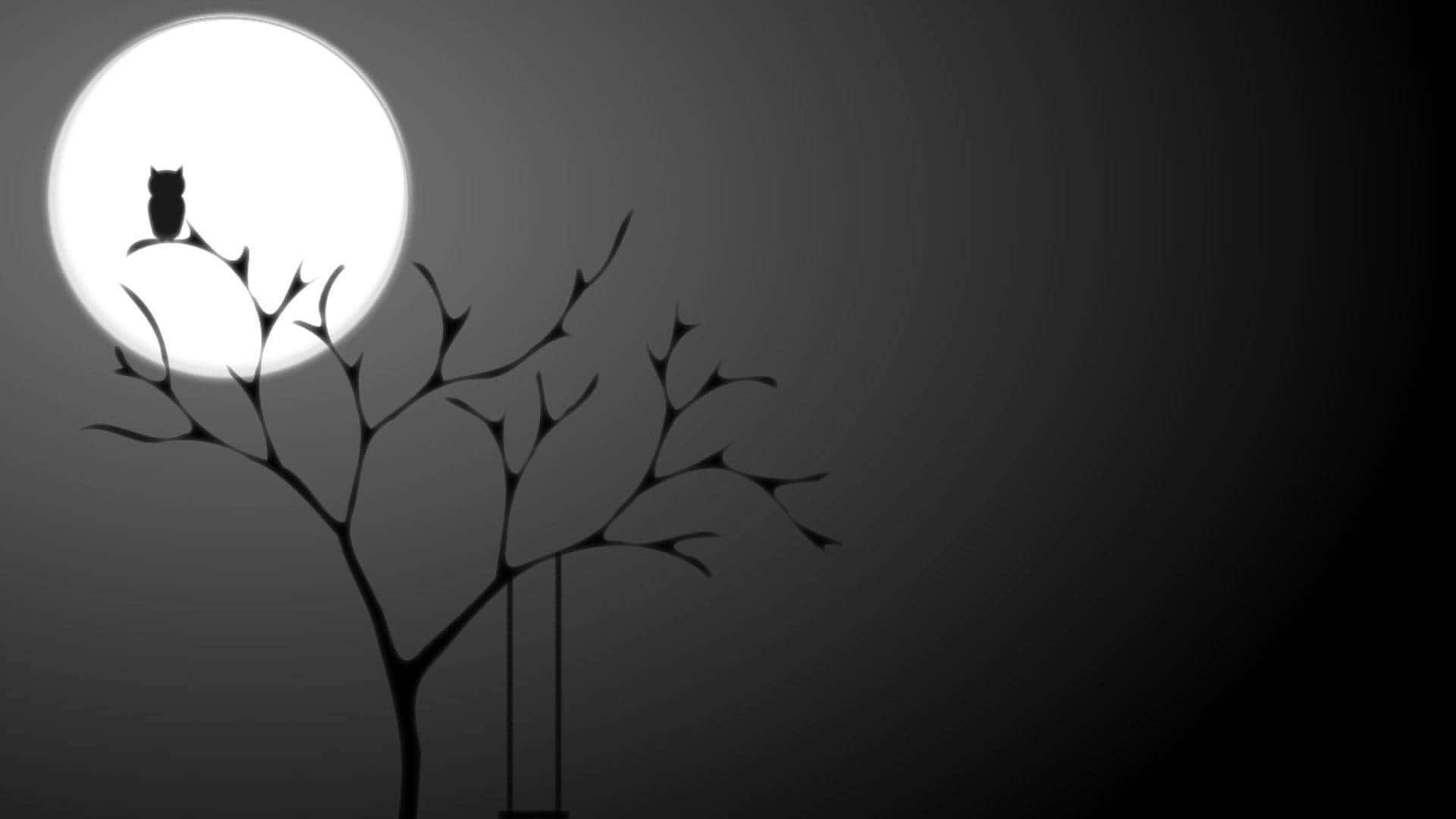 Pretty Black Moon With Tree Background