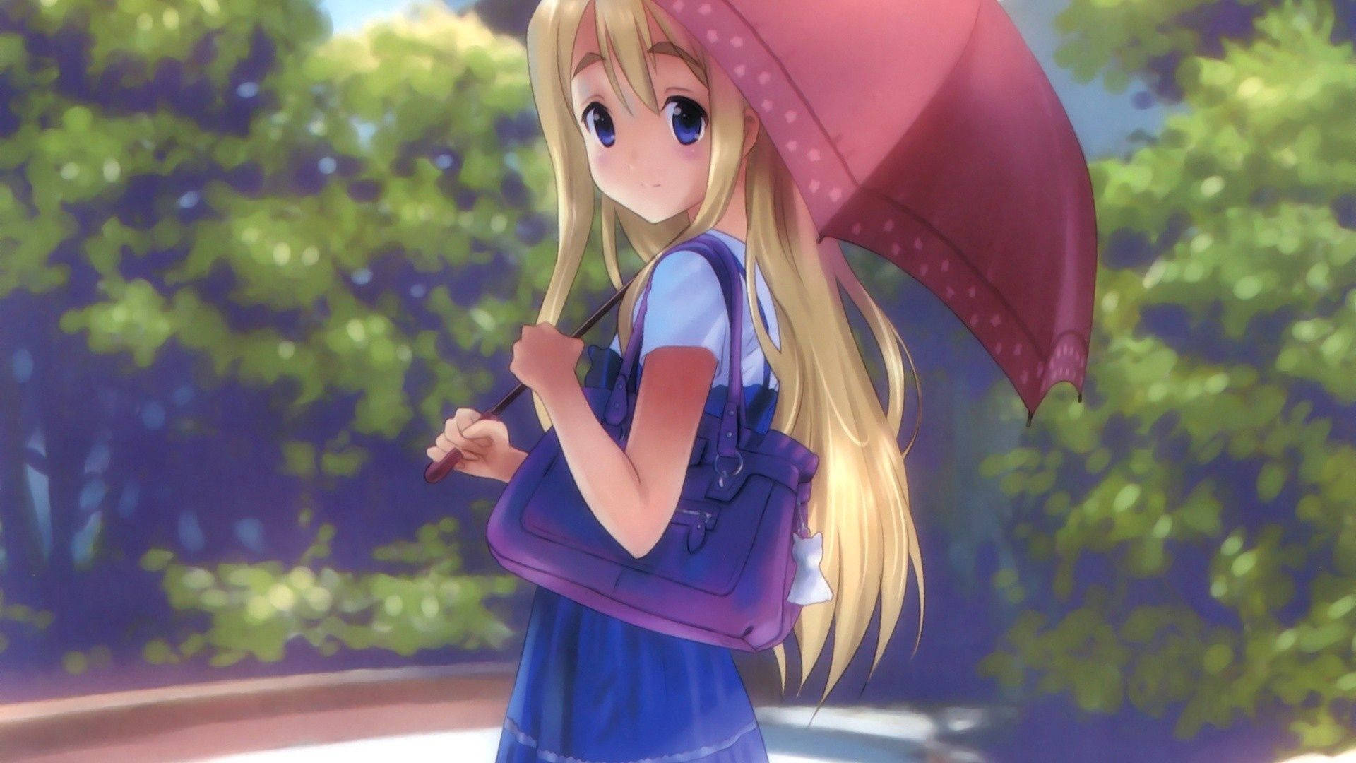 Pretty Blonde Anime Umbrella Girl Background
