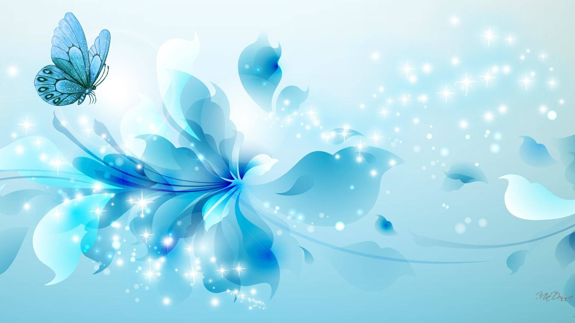 Pretty Blue Flowers And Butterflies Graphic Background