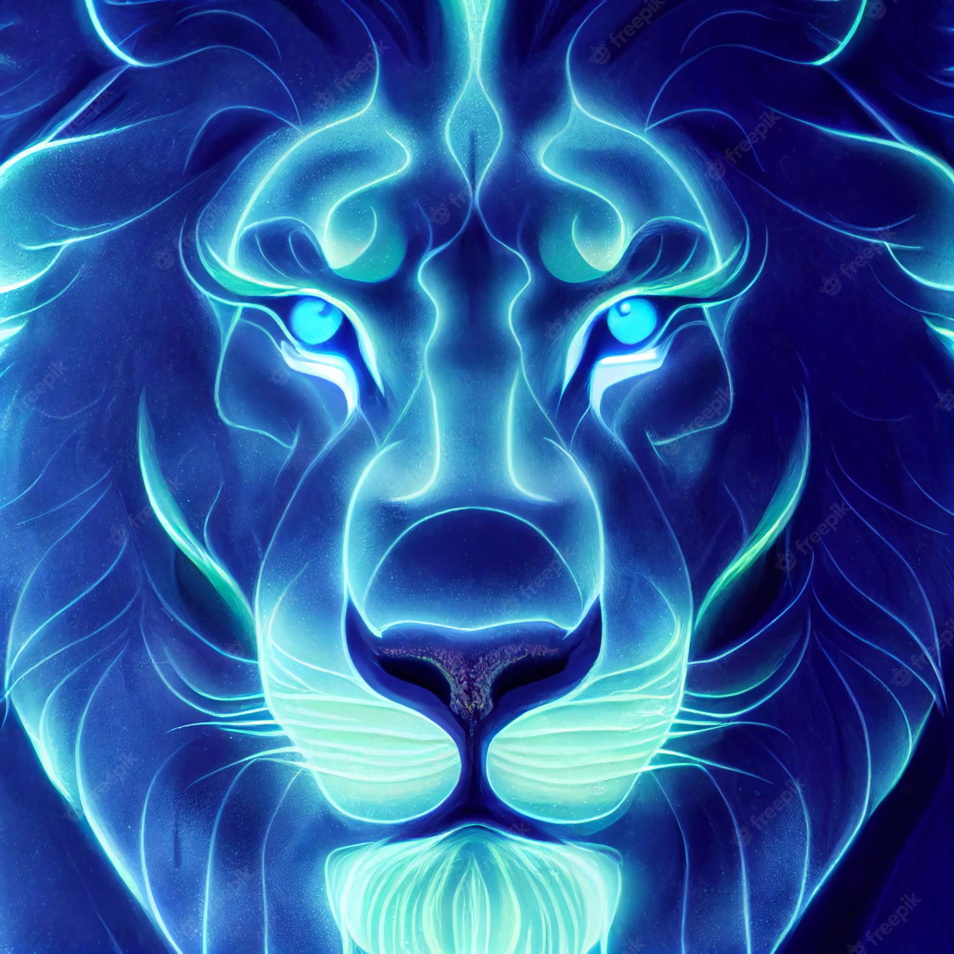 Pretty Blue Lion Glowing Illustration Background