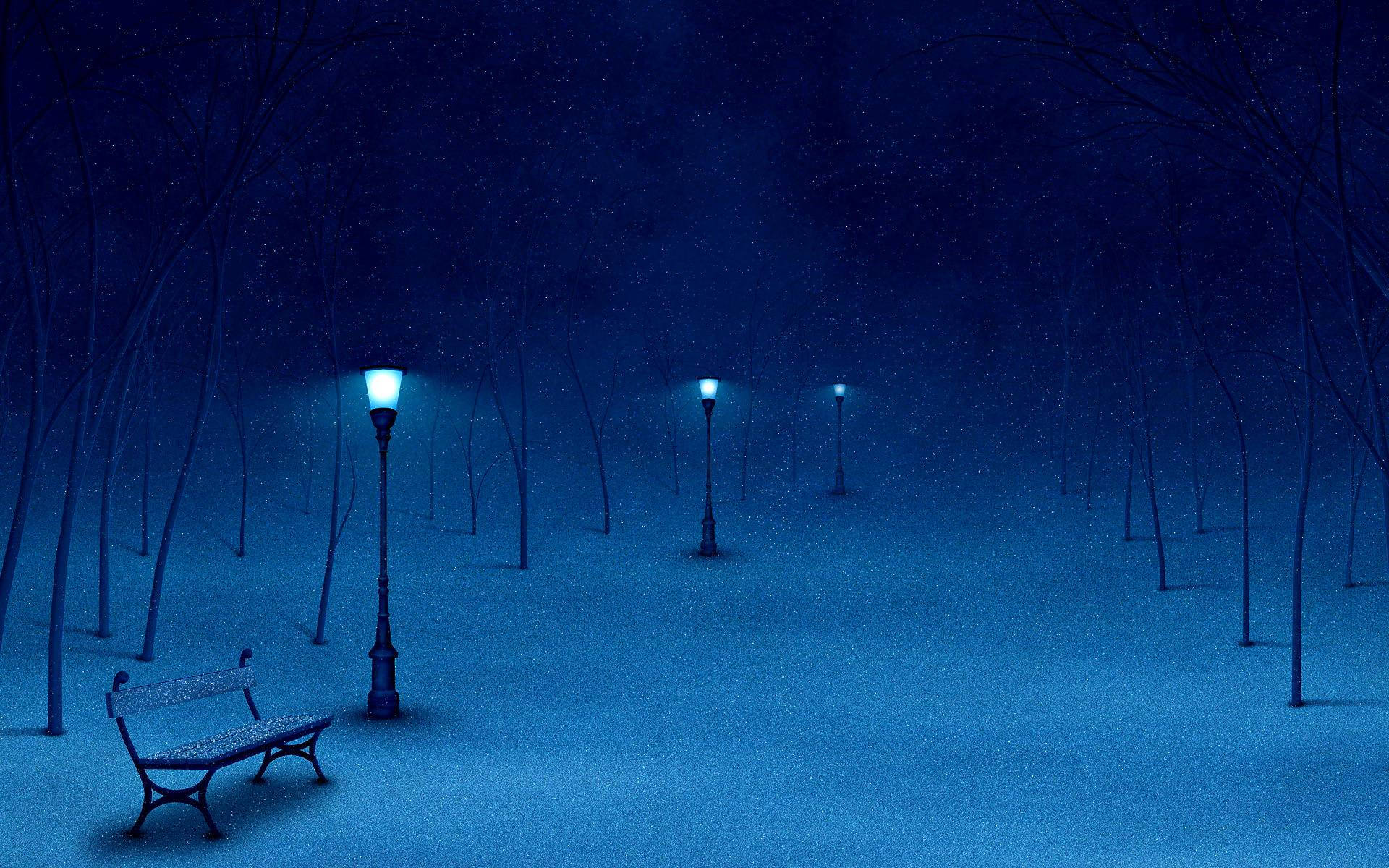 Pretty Blue Snowy Quiet Night Background