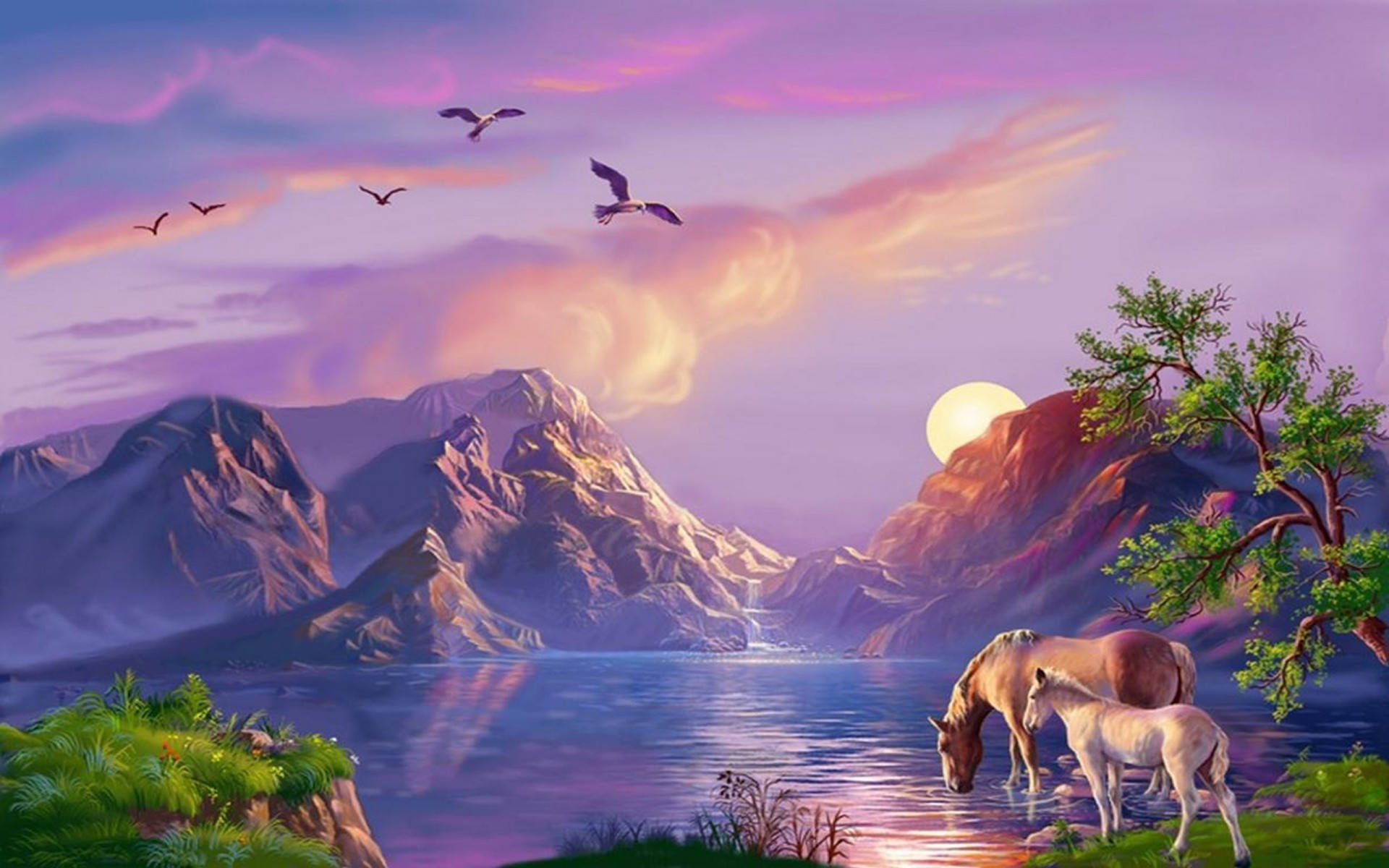 Pretty Desktop Mountain Horses Background