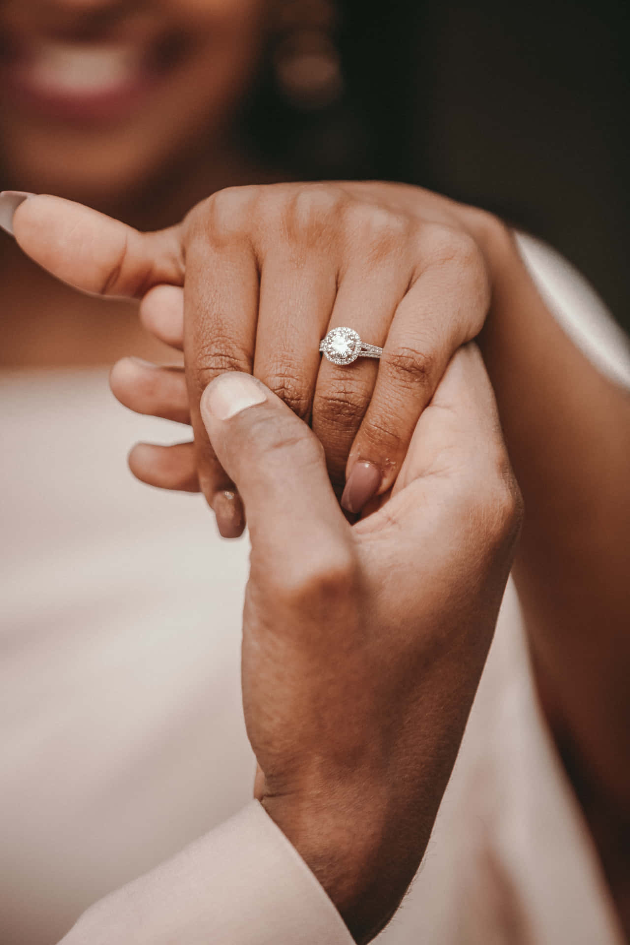 Pretty Diamond Silver Engagement Ring Background