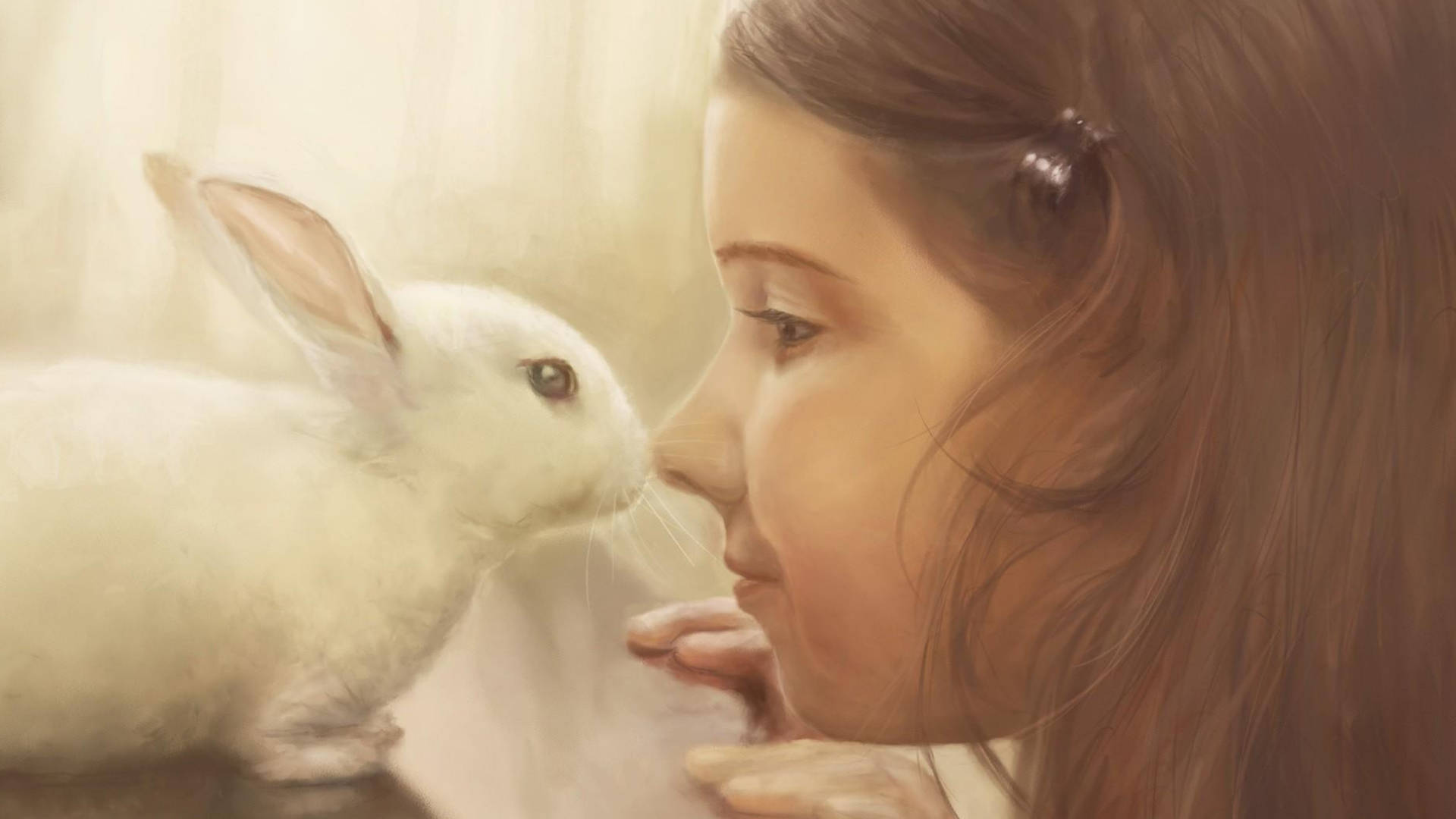 Pretty Girl And White Rabbit Background
