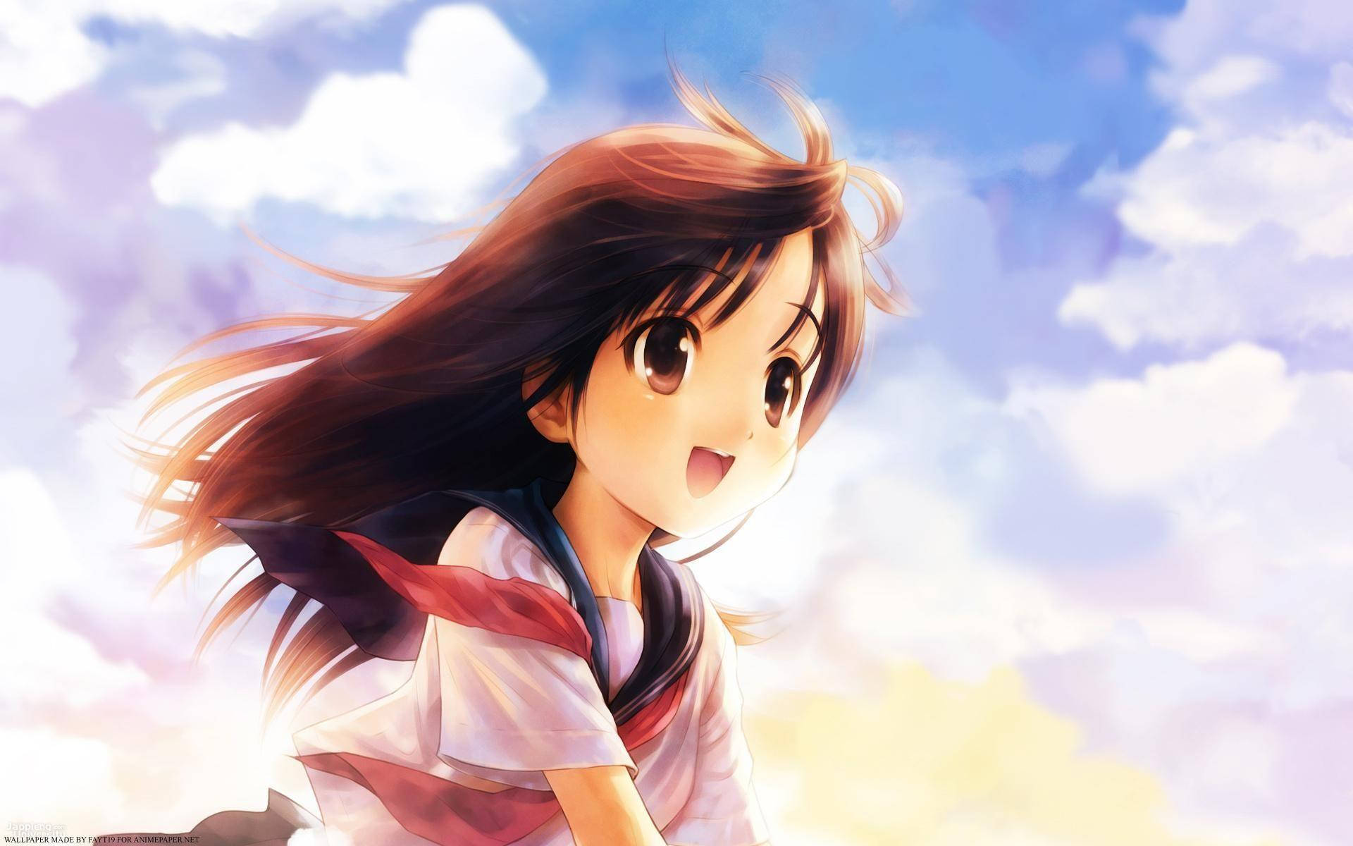 Pretty Girl Cartoon Against Dreamy Sky Background