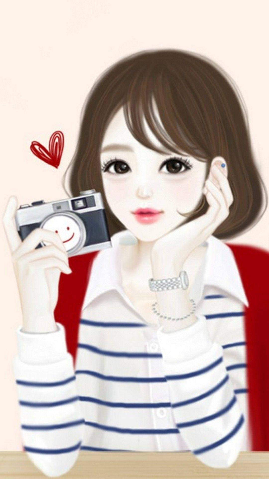 Pretty Girl Cartoon With Camera Background