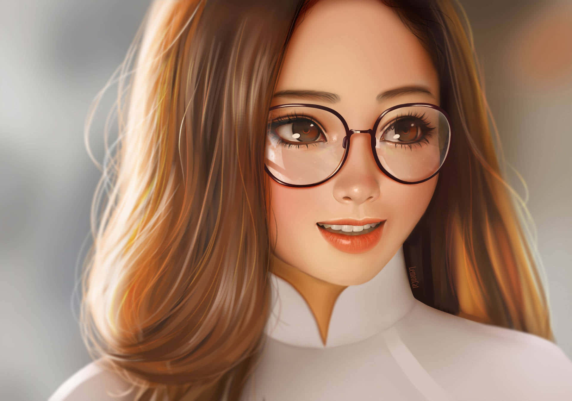 Pretty Girl With Glasses And Large Eyes Background