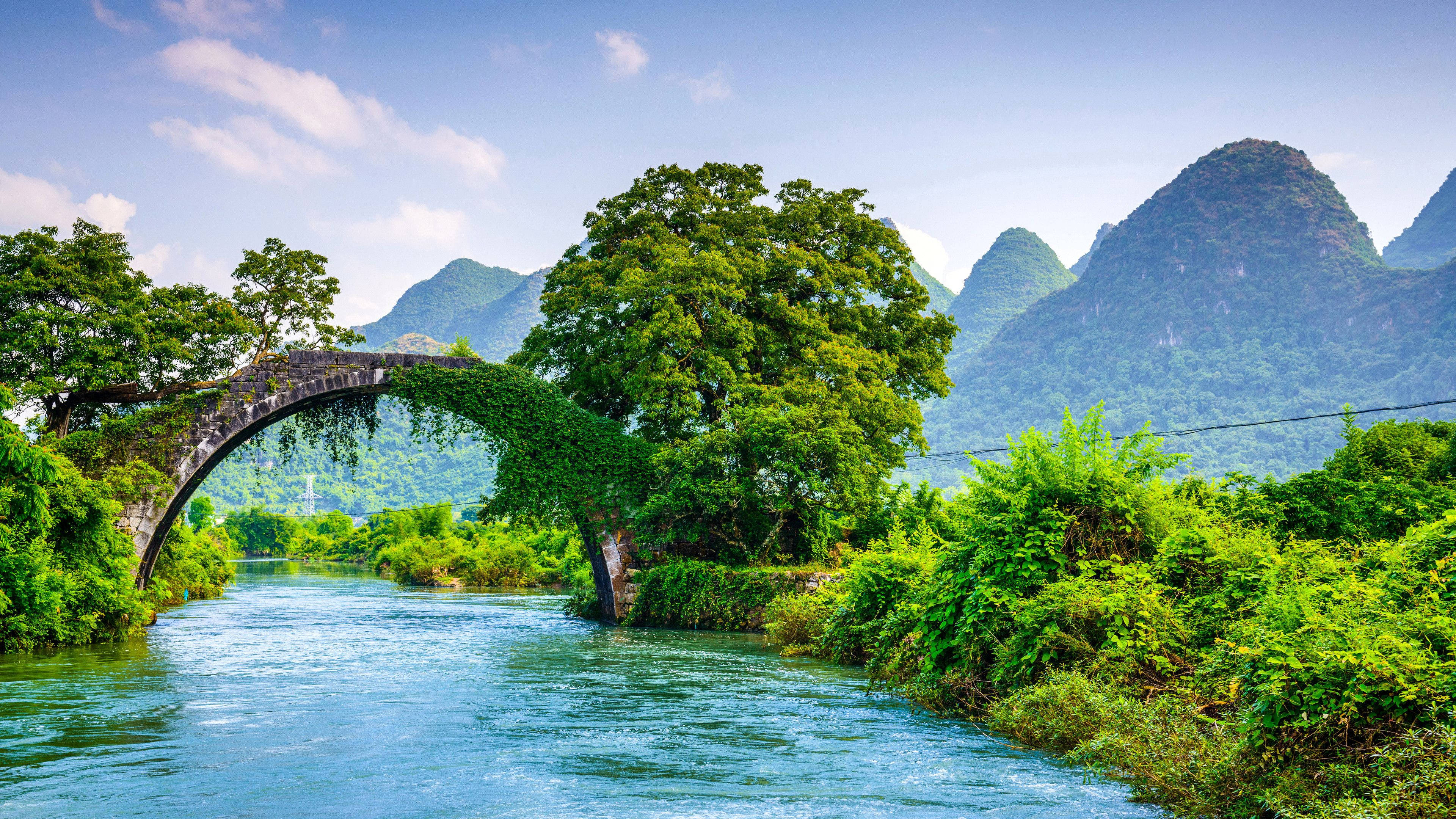 Pretty Landscape Guilin Nature Bridges In China Background