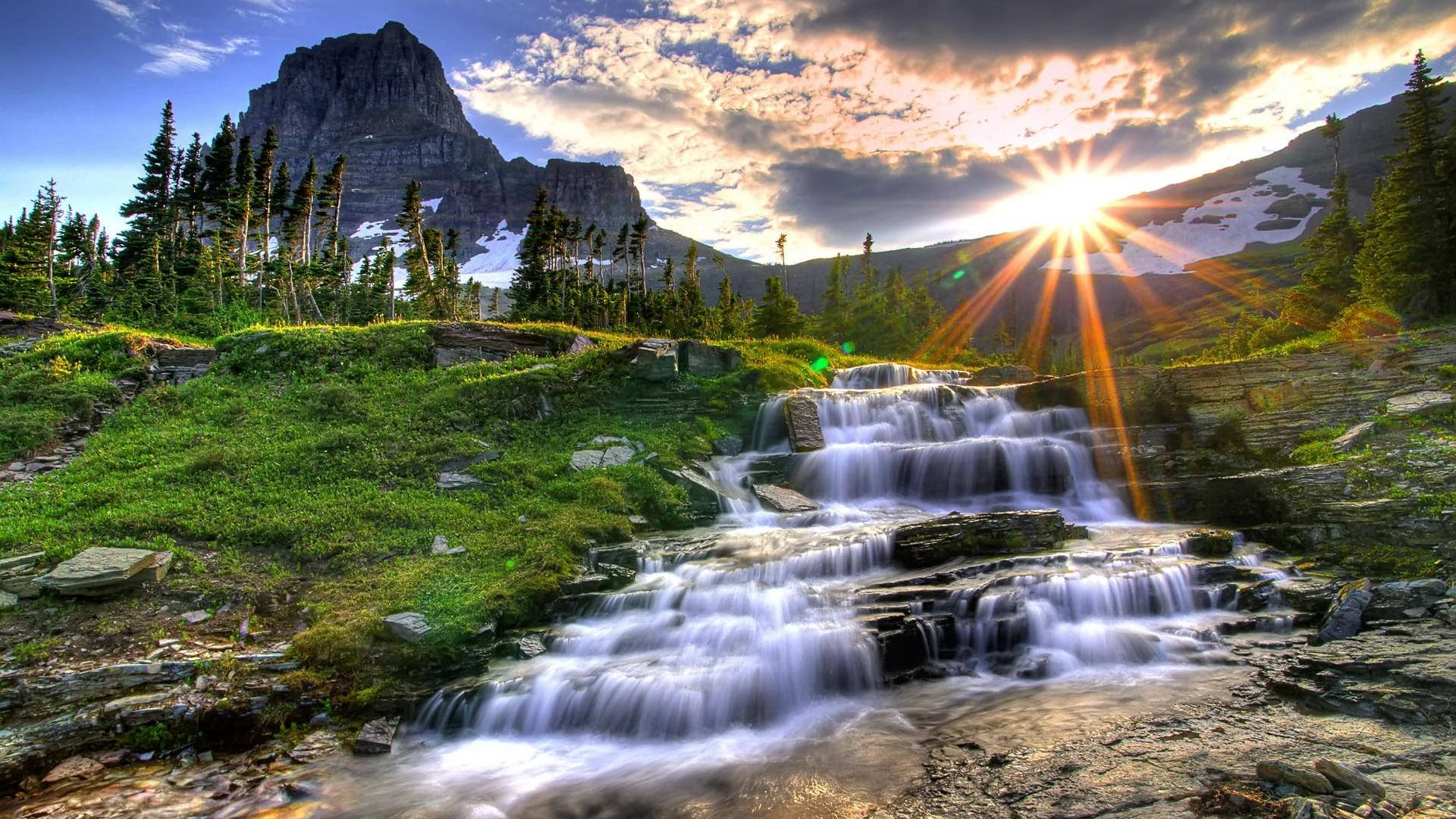 Pretty Landscape Mountain Stream Background