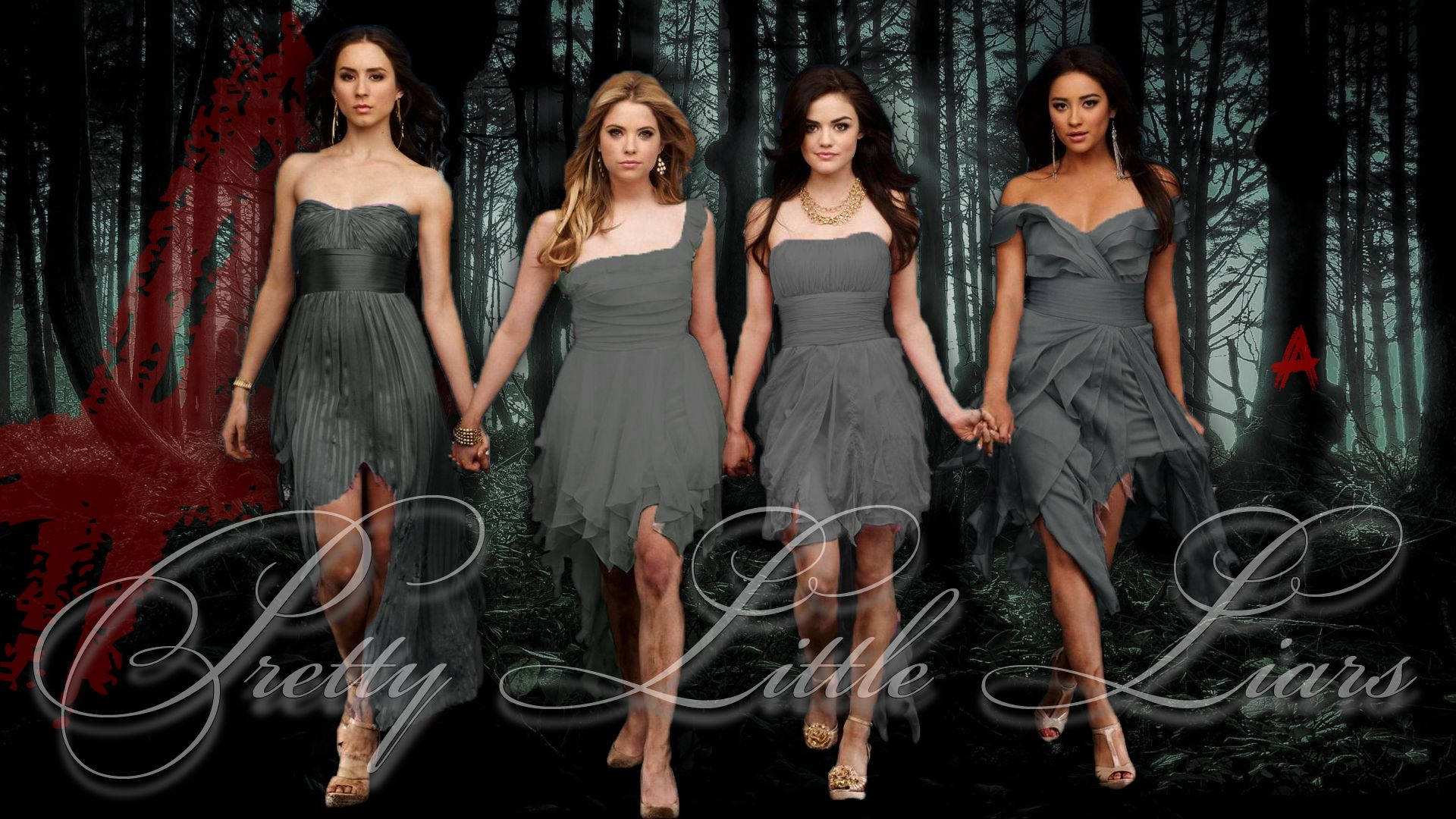 Pretty Little Liars In Grey Dresses Background