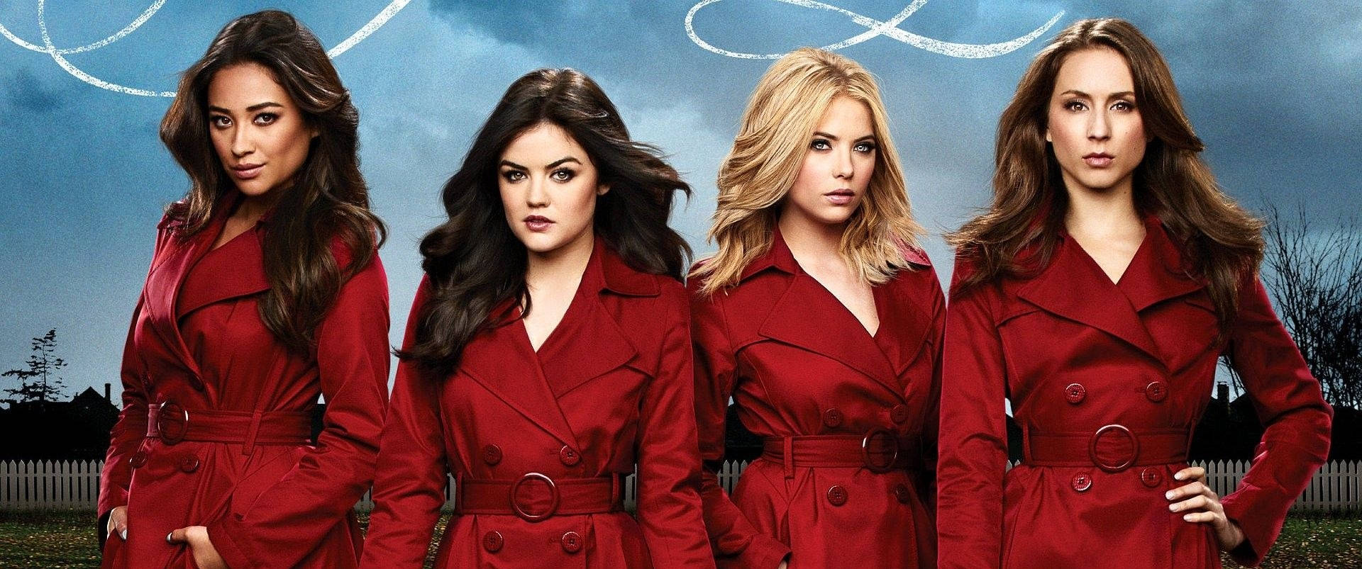 Pretty Little Liars In Red Trench Coats Background