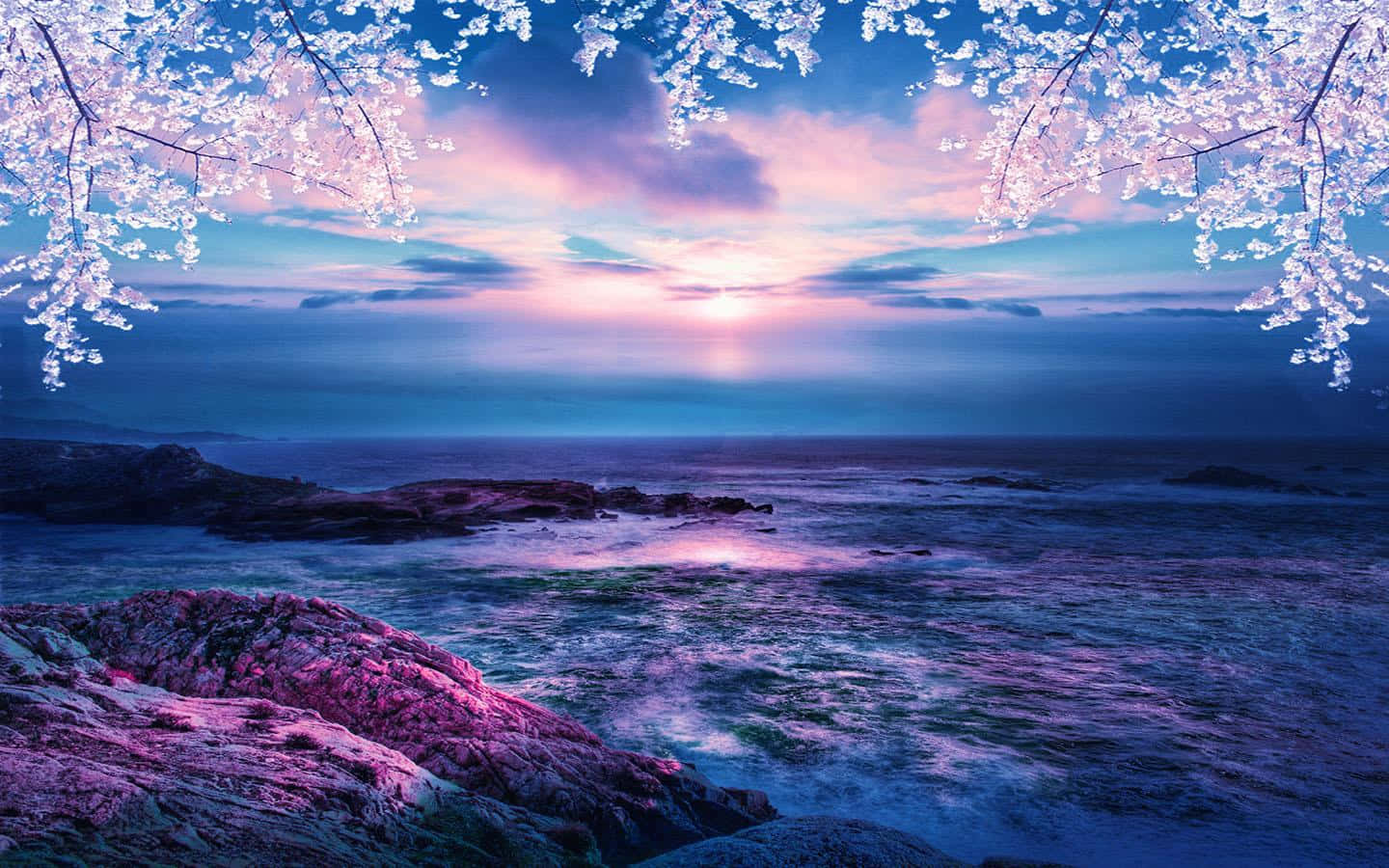 Pretty Ocean With Frosted Branches Background