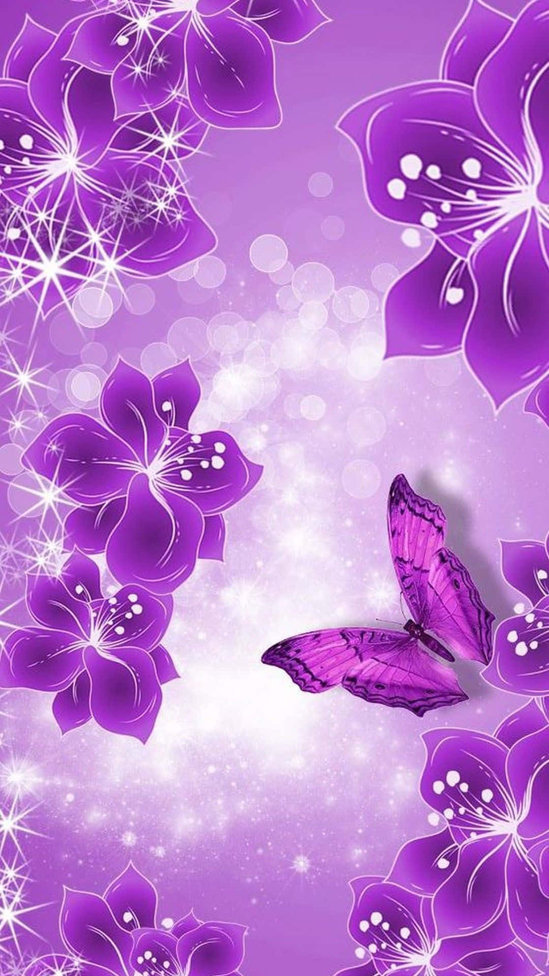 Pretty Purple Flowers And A Butterfly Background