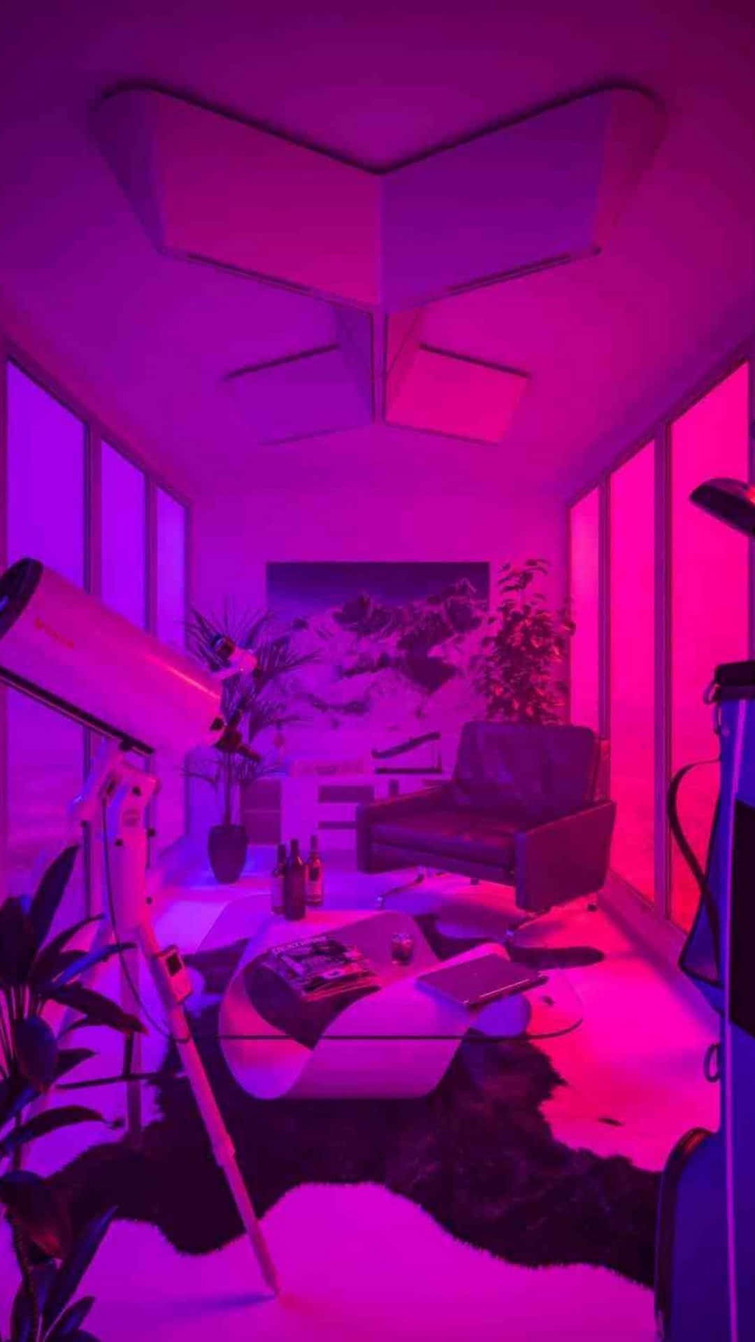 Pretty Purple Living Room With A Telescope