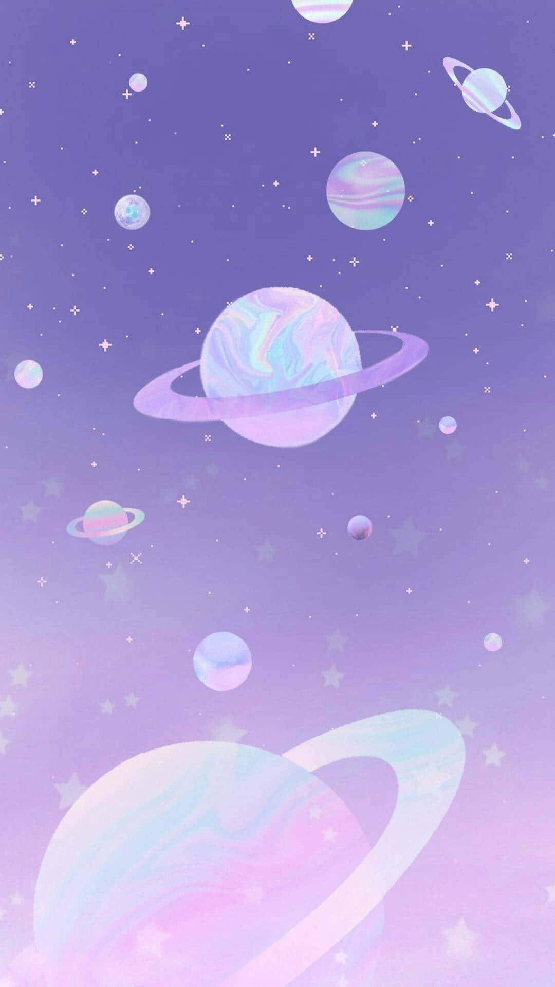 Pretty Purple Planets With Rings Background
