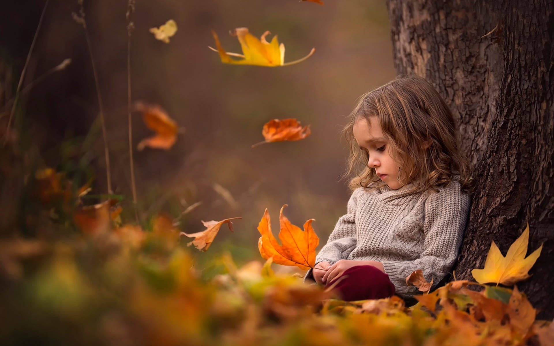 Pretty Sad Girl Autumn Background