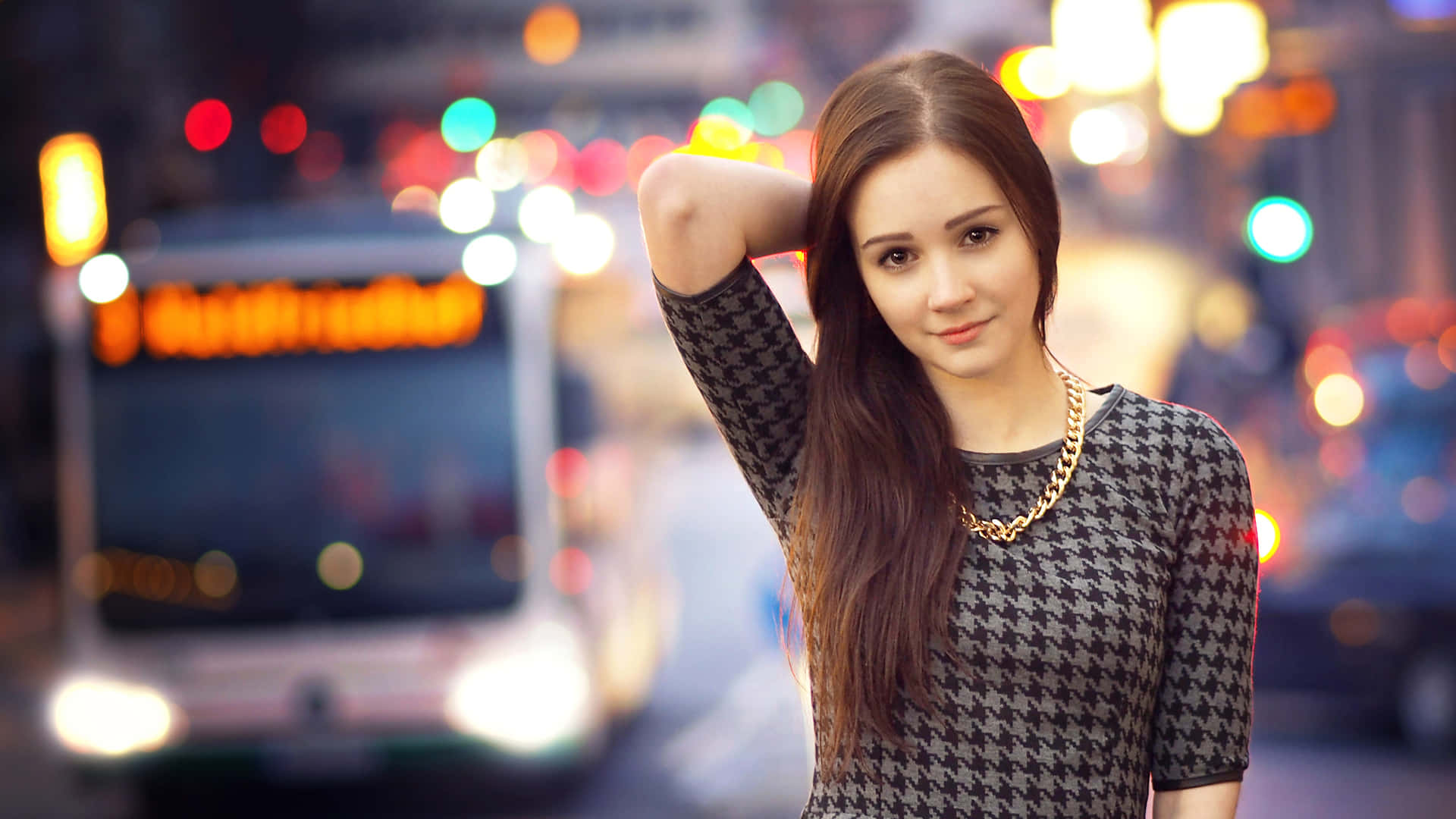 Pretty Teen Girl In Checkered Background