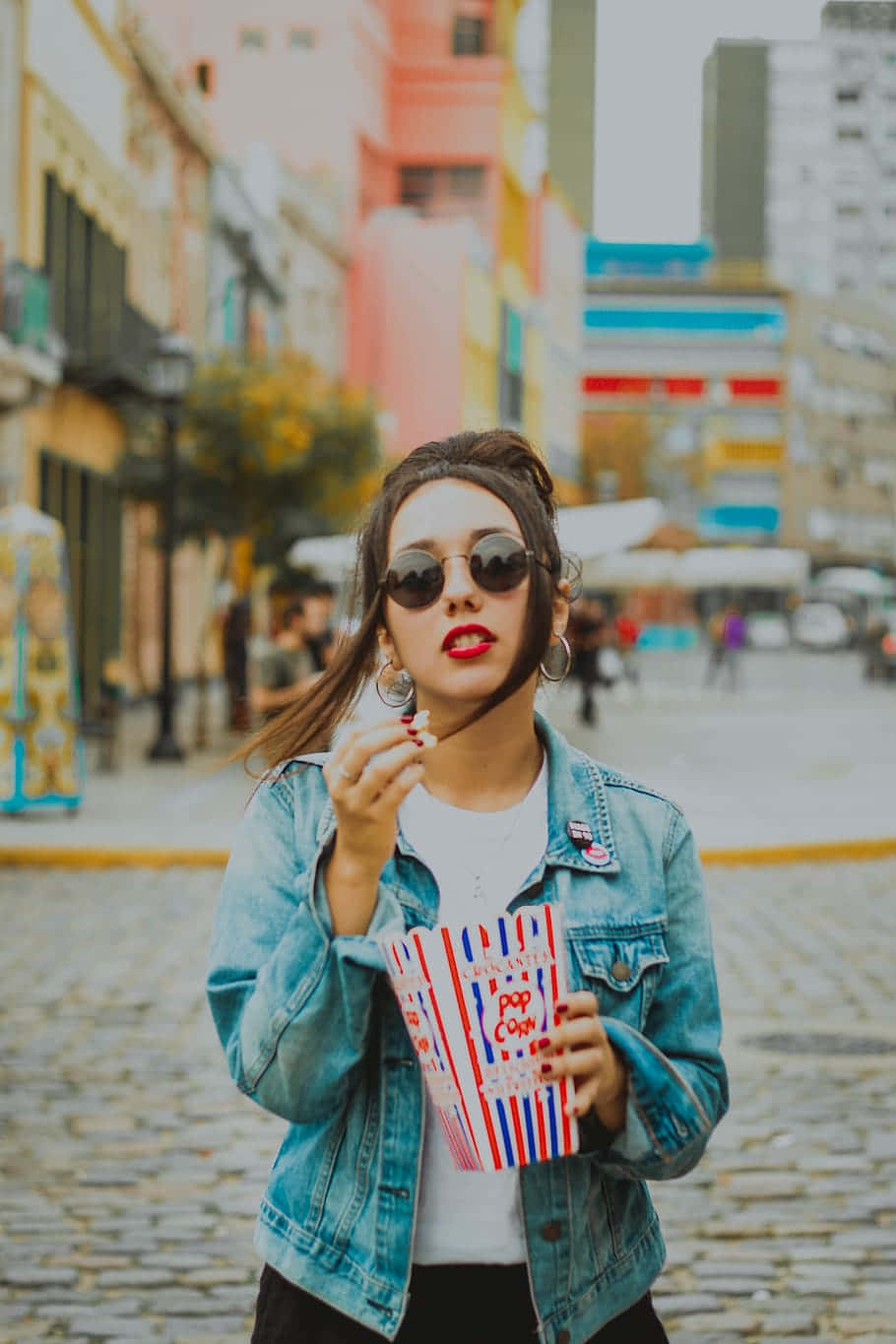 Pretty Teen Girl In City Background