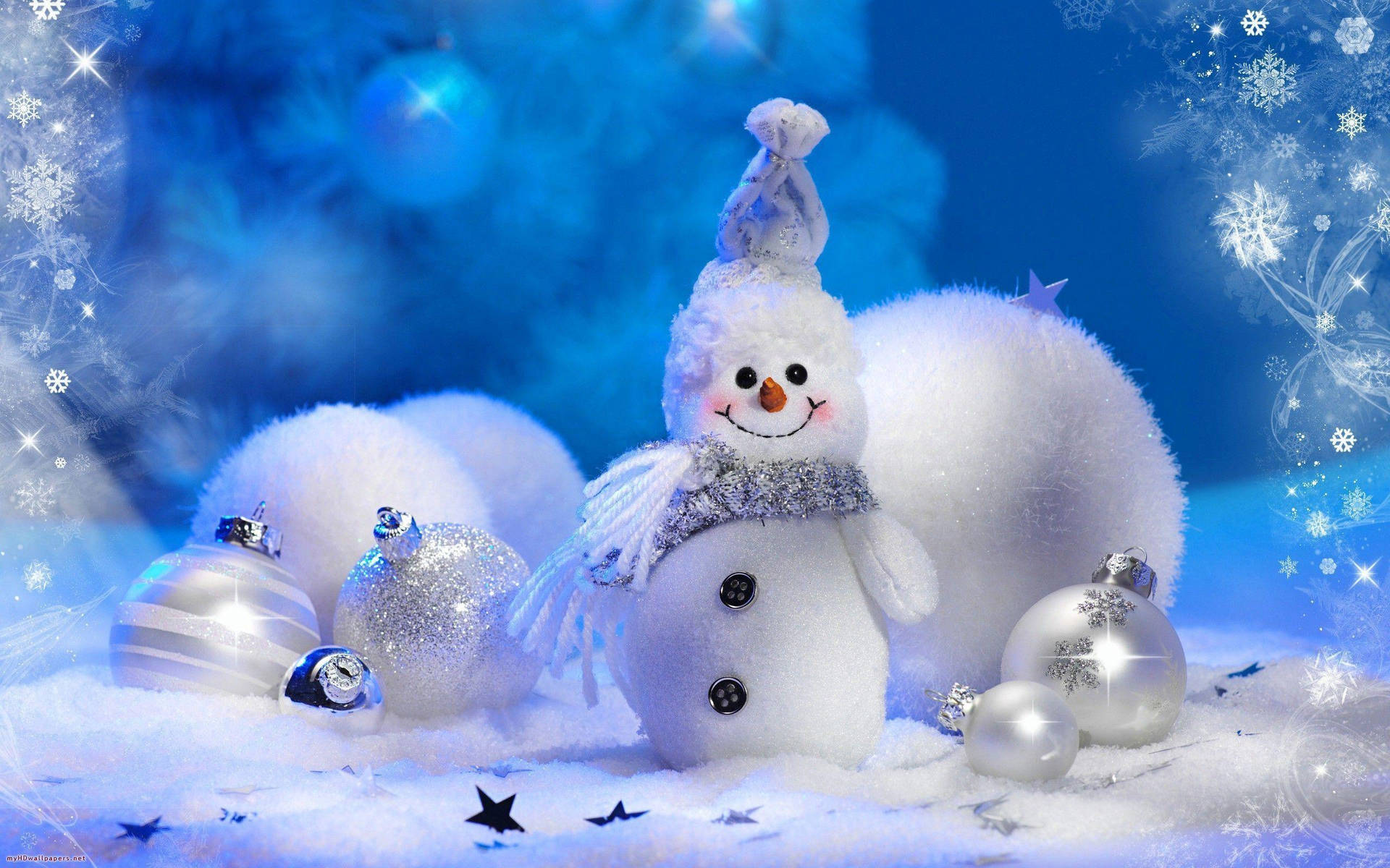 Pretty White Christmas With Snowman Background