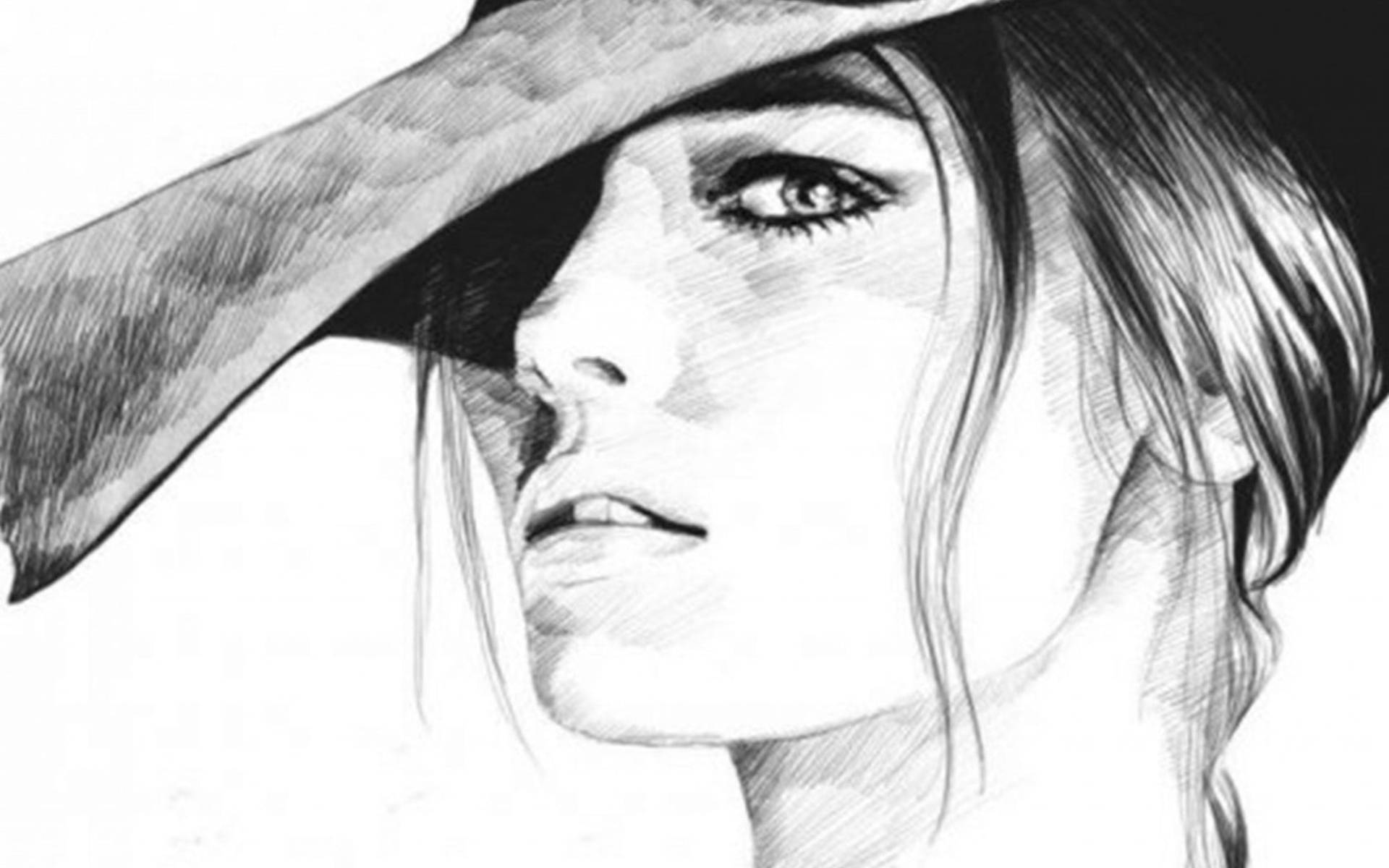 Pretty Woman Pencil Drawing Background