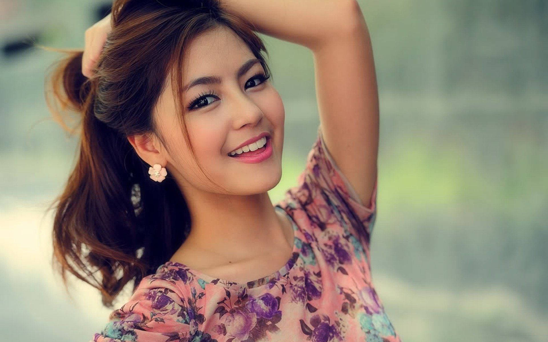 Pretty Woman With Asian Beauty Background