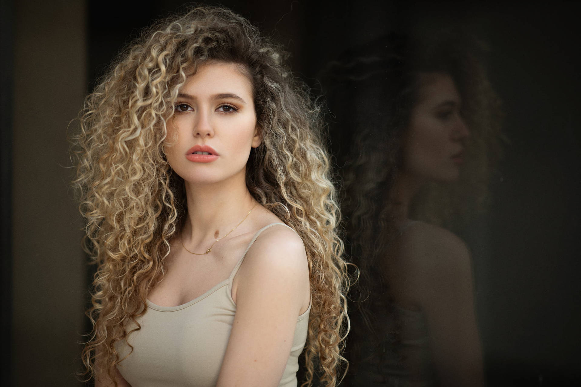 Pretty Woman With Curly Hair Background