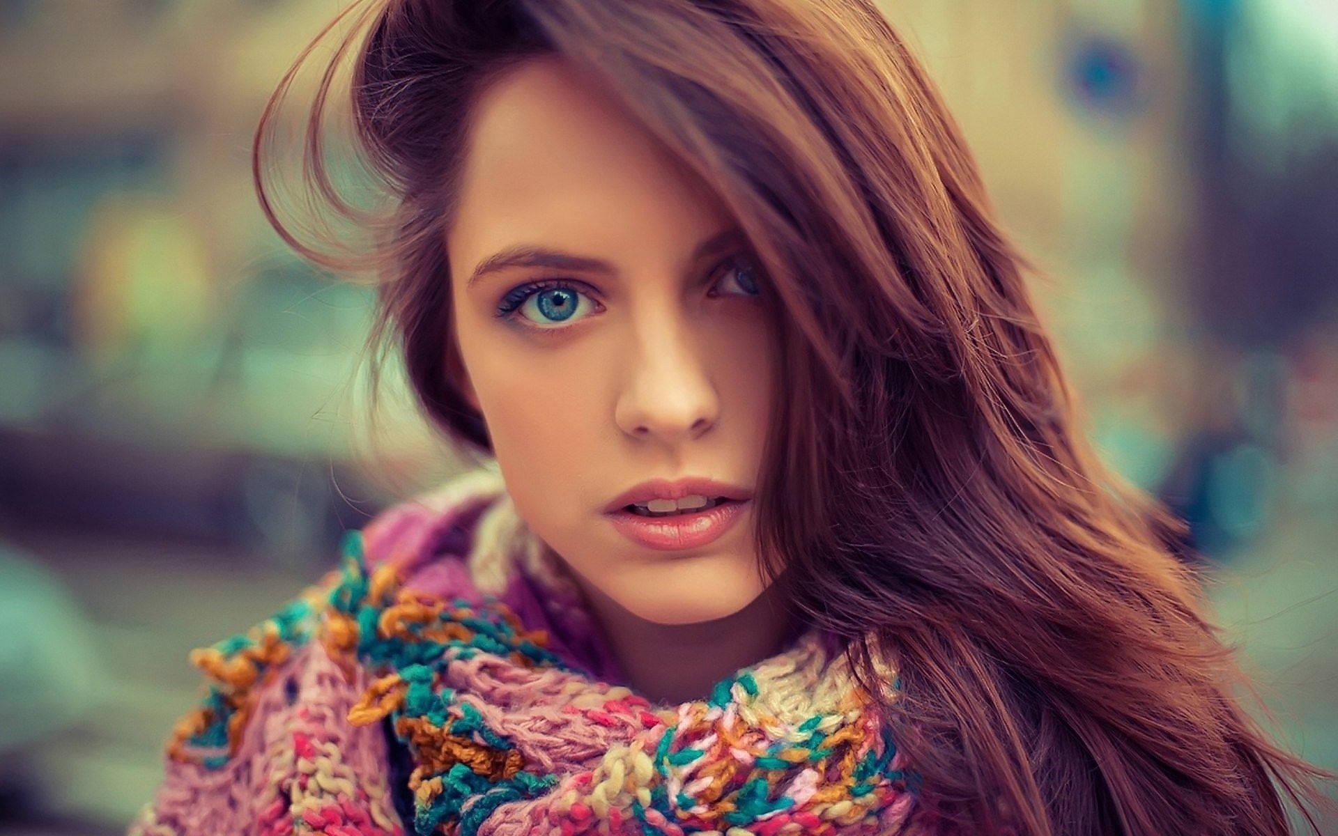 Pretty Woman With Knitted Scarf Background