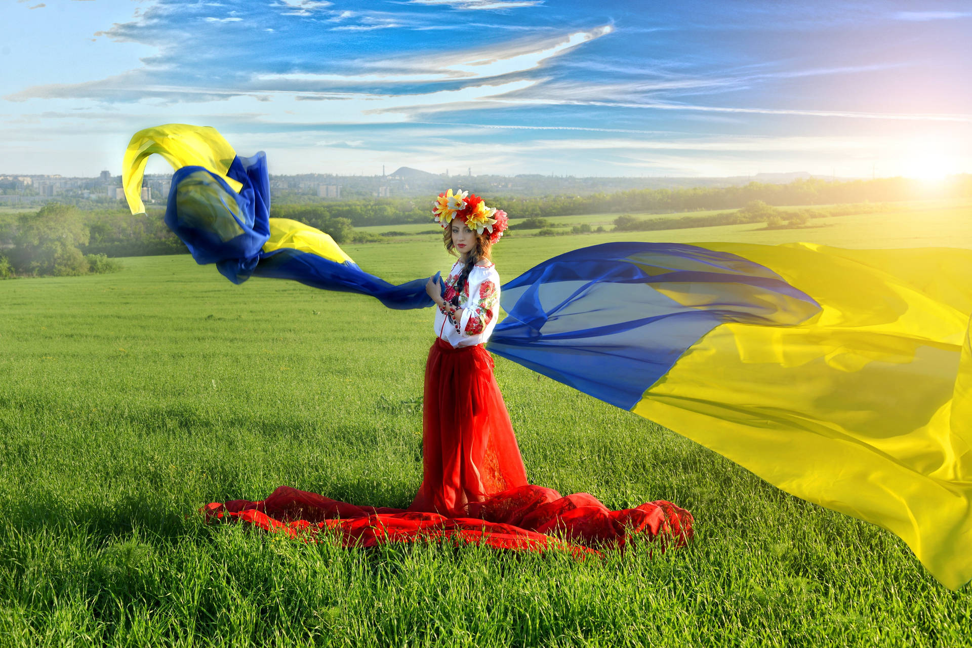 Pride And Elegance - Woman With Ukraine Flag Background