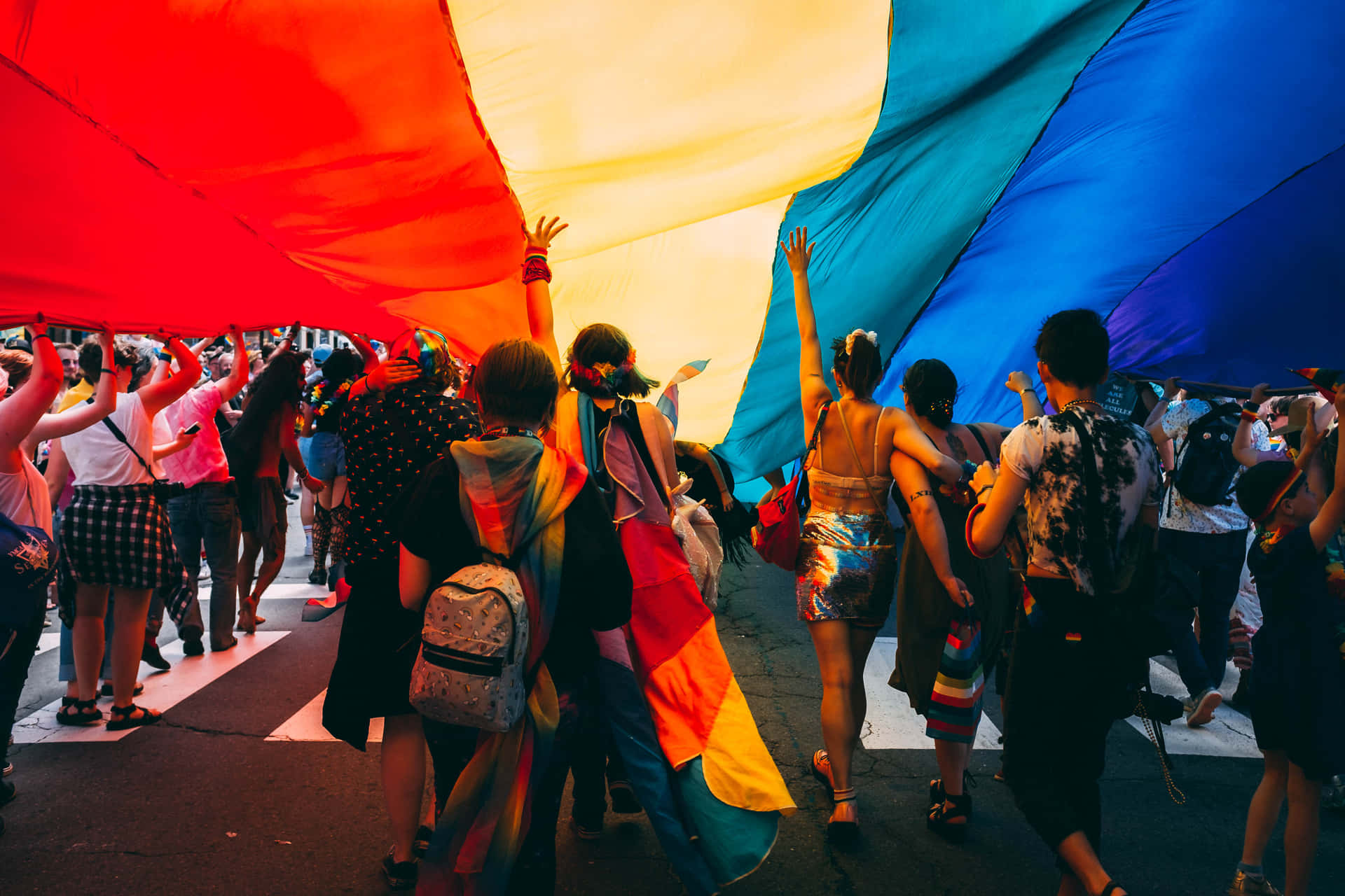 Pride Desktop People With Big Rainbow Flag