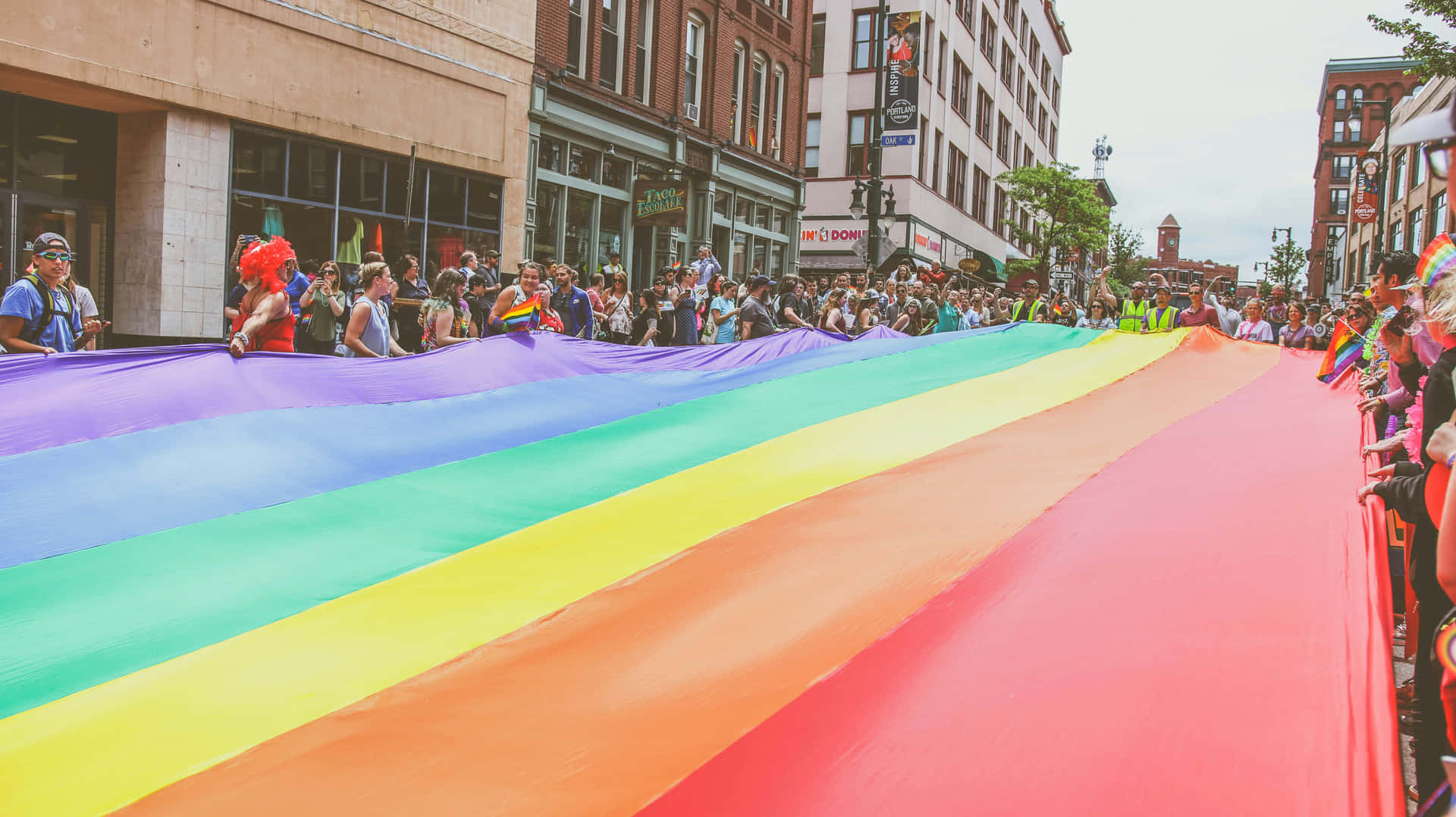 Pride Parade Giant Rainbow Flag Background