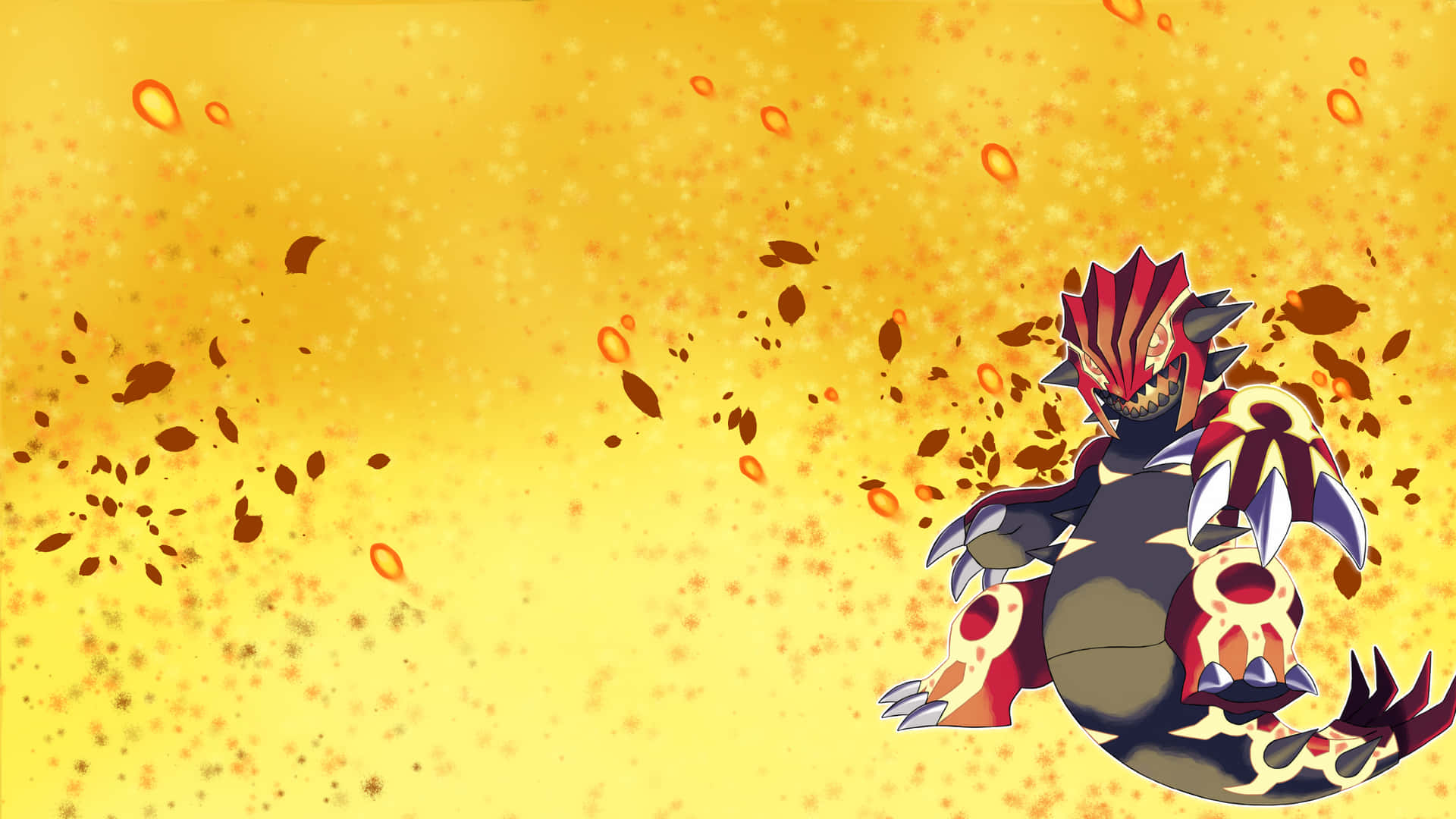 Primal Groudon Against Yellow Abstract Background Background