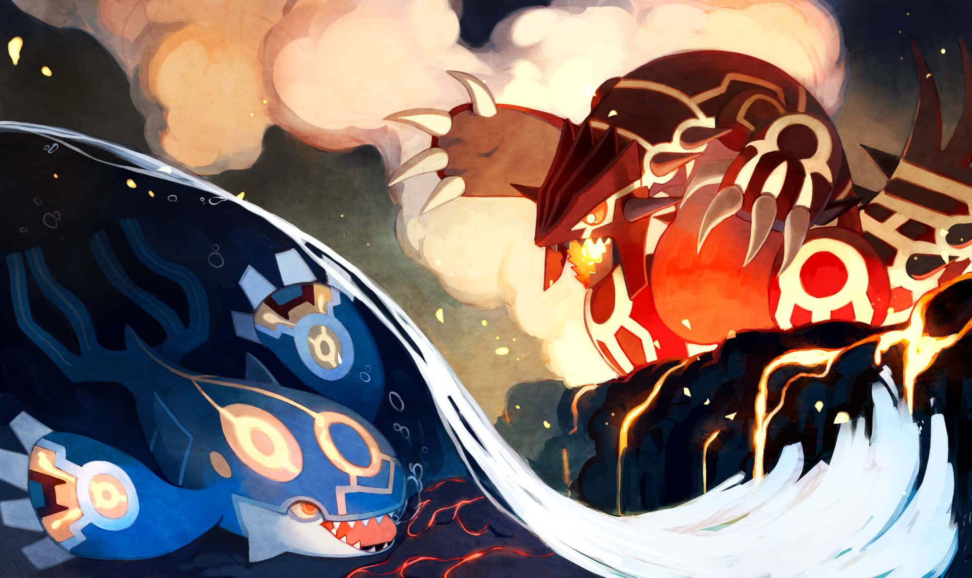 Primal Groudon And Primal Kyogre In Their Habitats Background