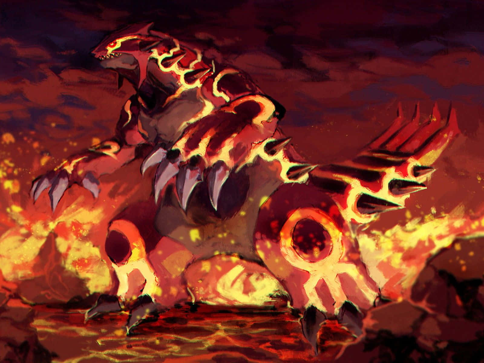 Primal Groudon Standing On Lava Background