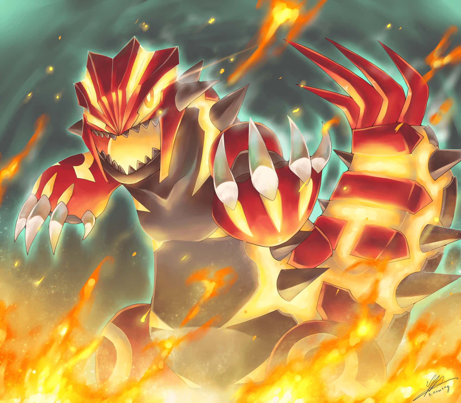 Primal Groudon With Fire Graphic Background