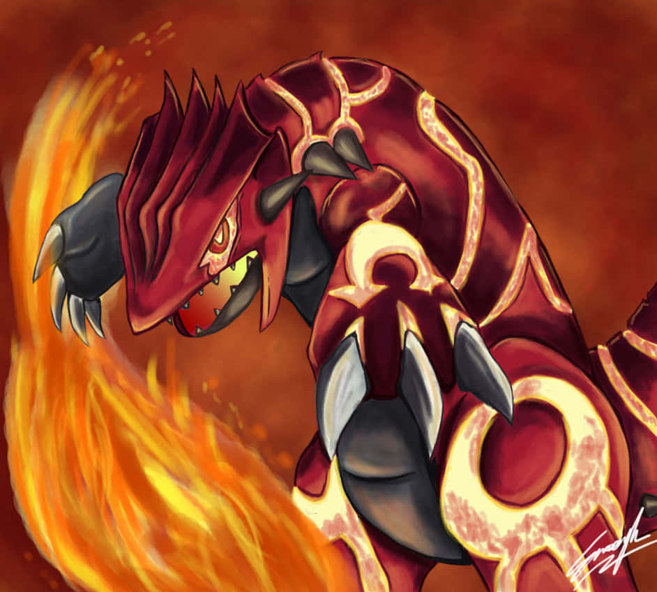 Primal Groudon With Fire Near Body Background