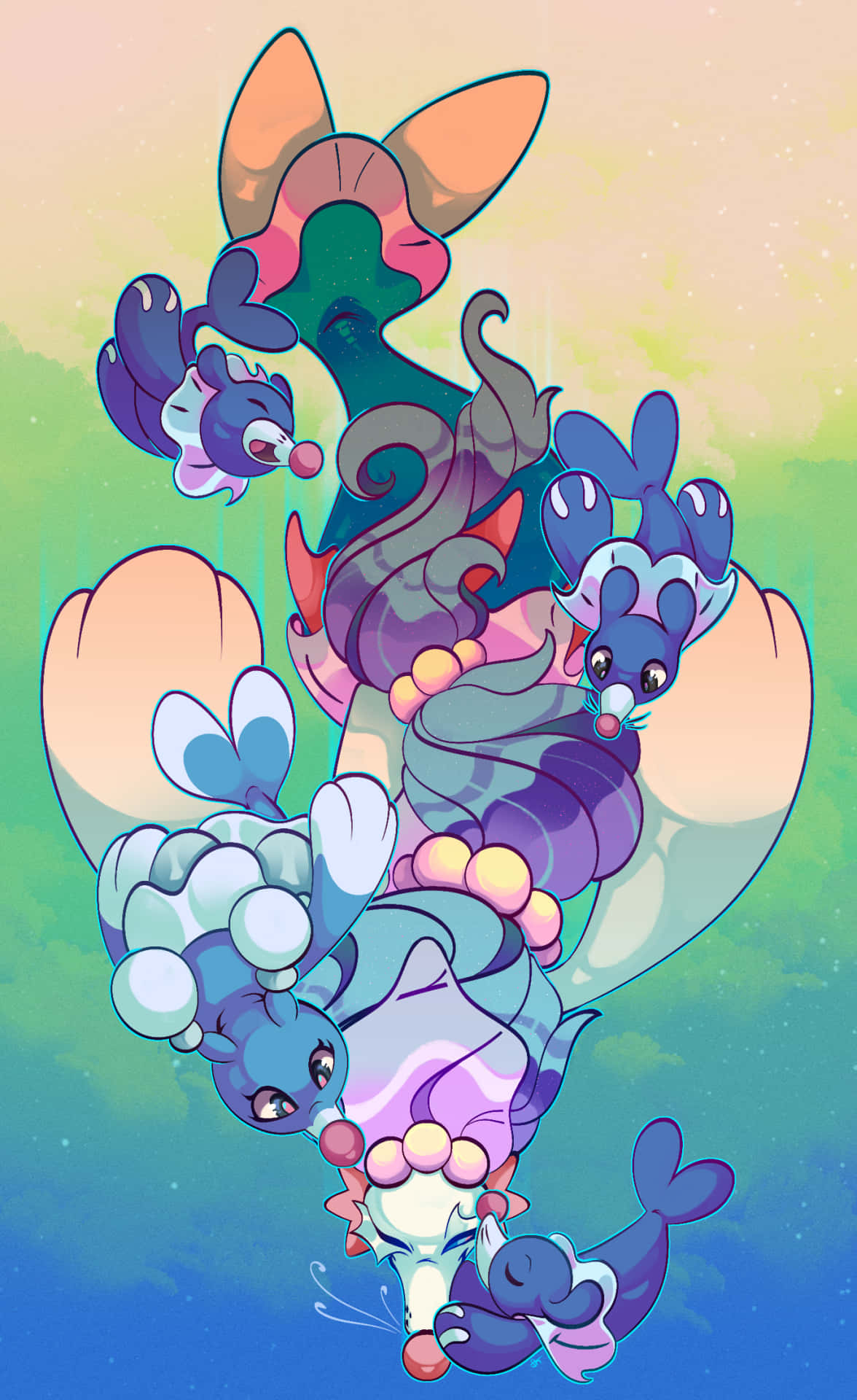 Primarina Surrounded By Brionne Background