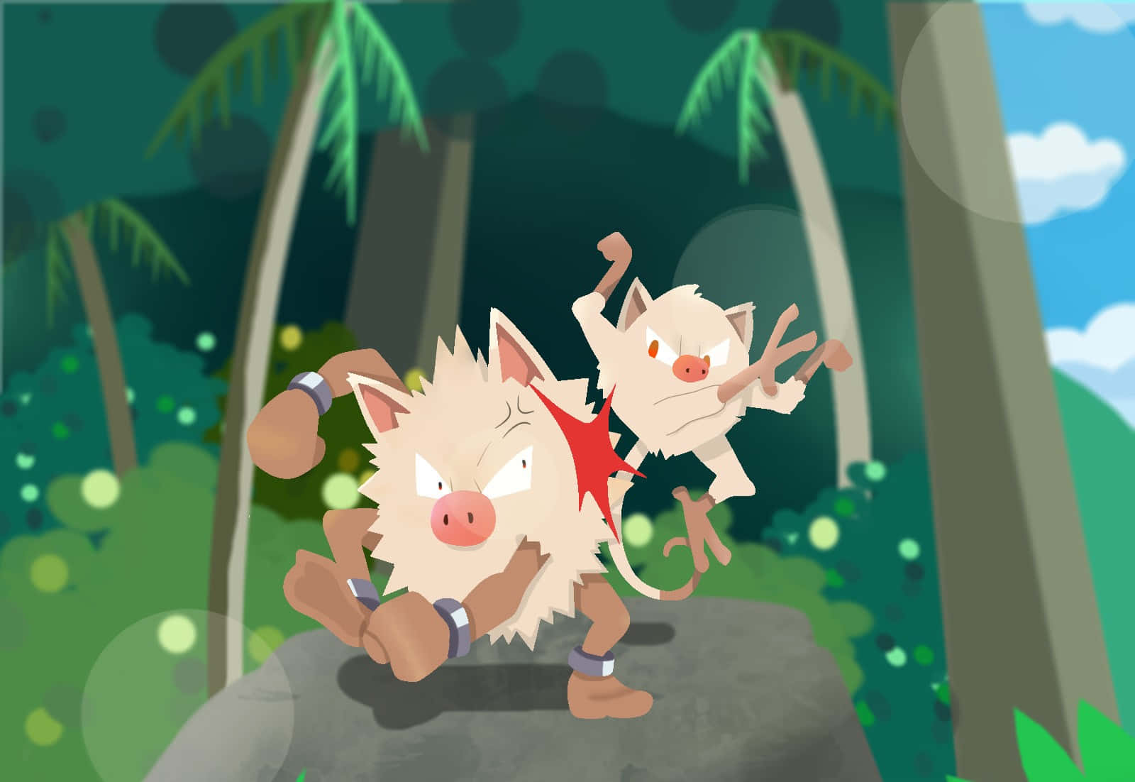 Primeape And Mankey In Nature Background
