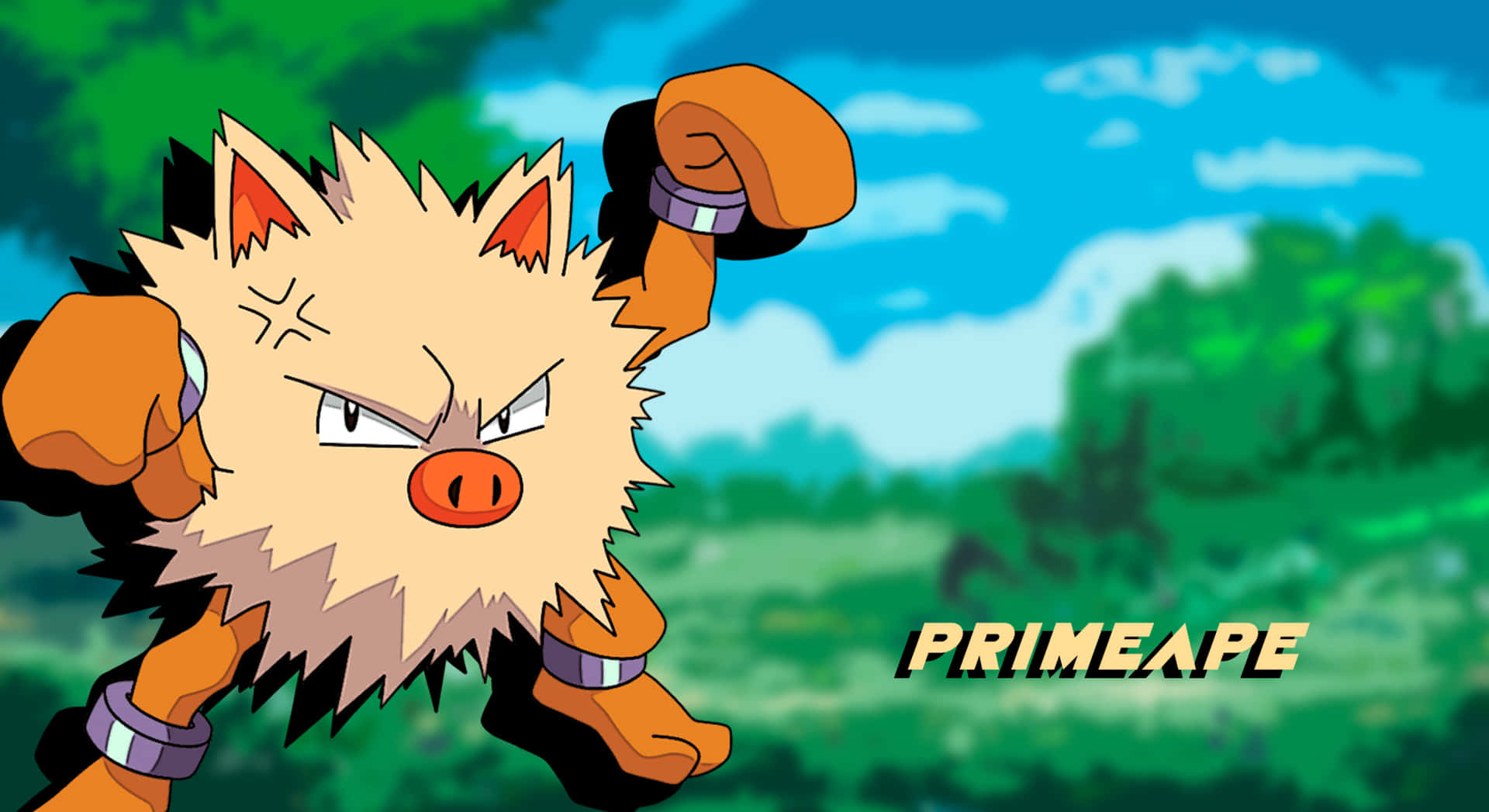 Primeape Pokemon Illustration With Name Background