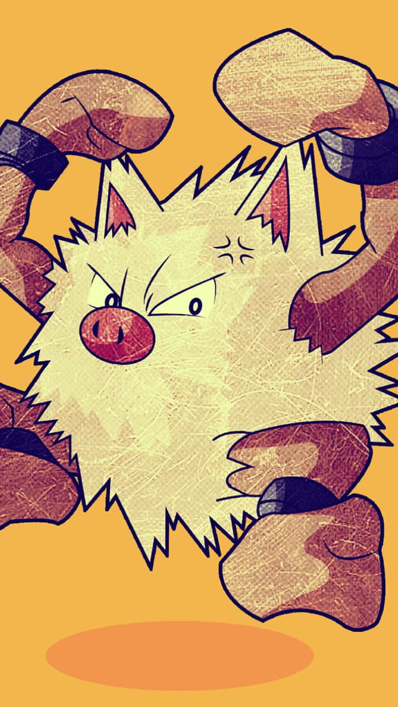 Primeape Pokemon On Yellow Background Background