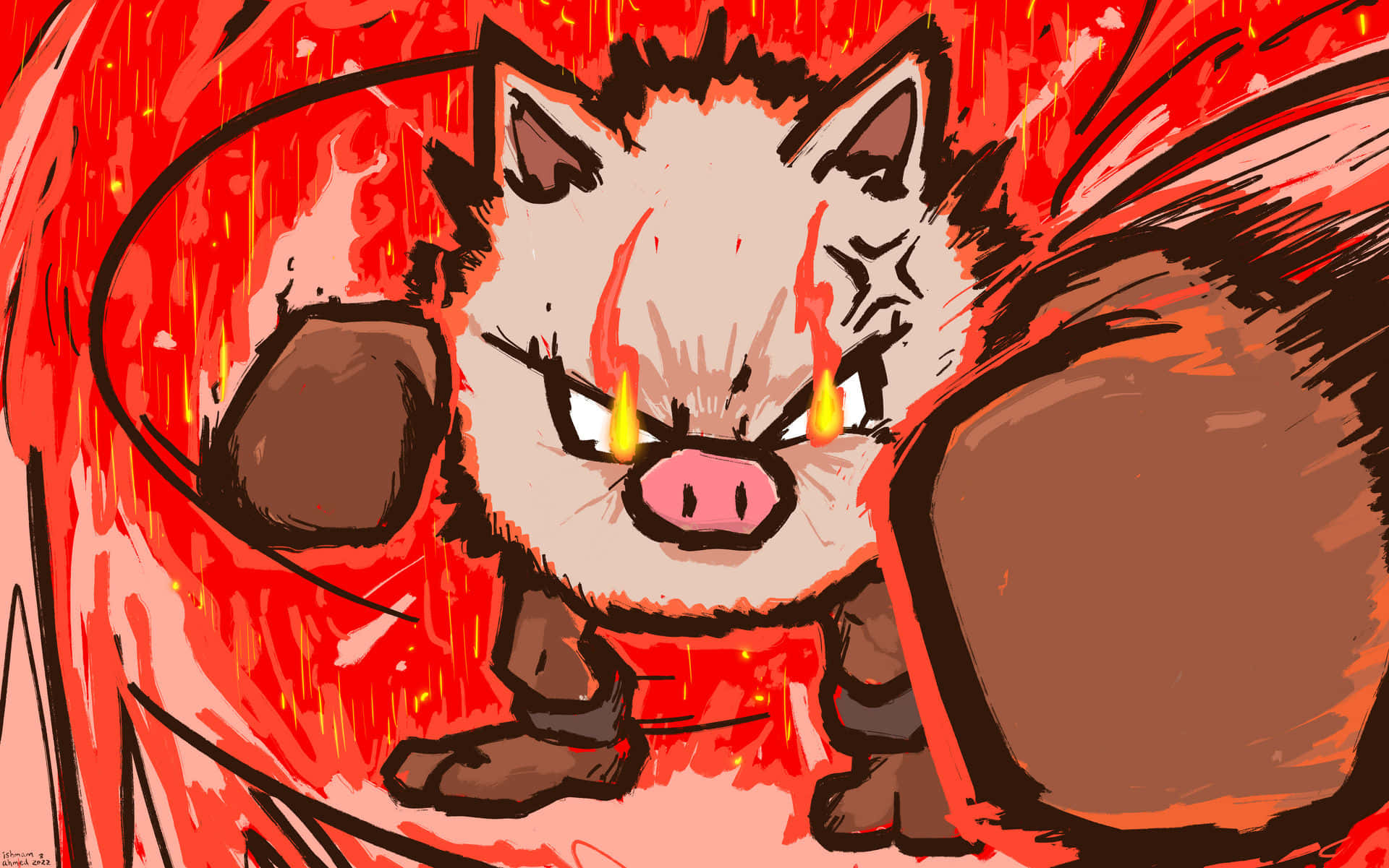 Primeape Pokemon With Fiery Eyes Background