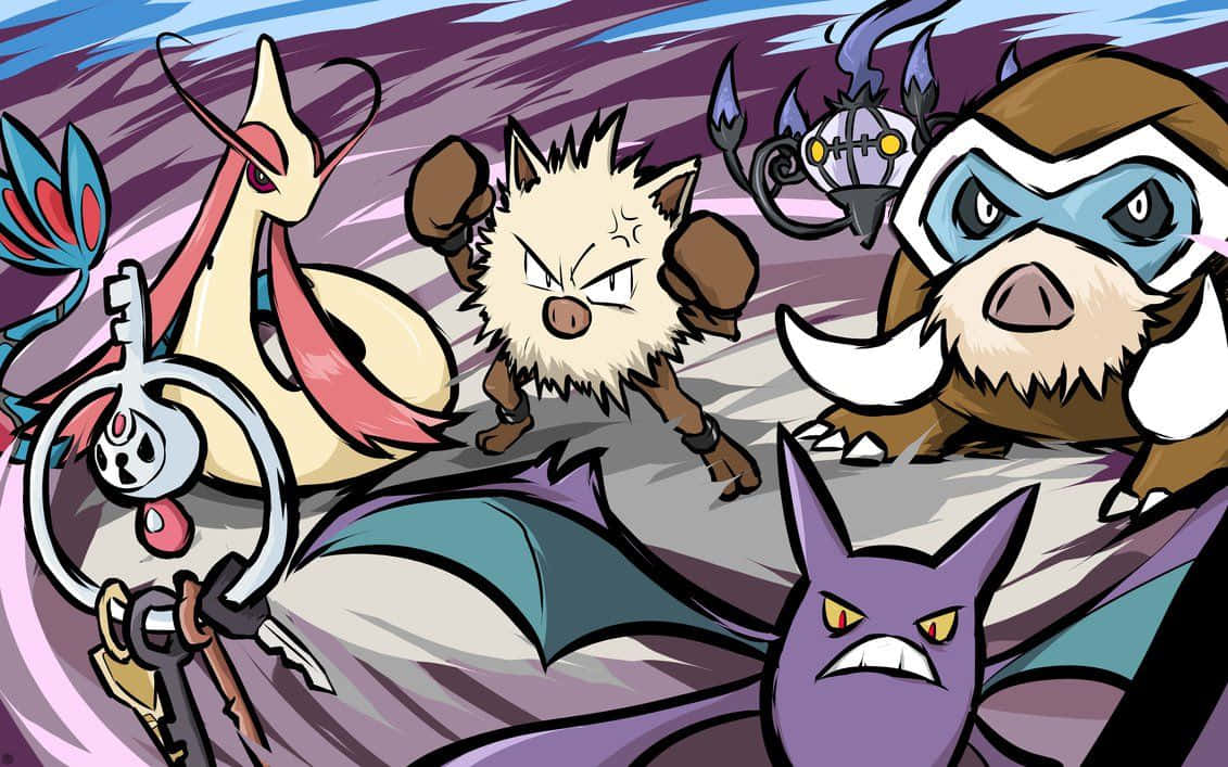 Primeape With Other Pokemon 2d Illustration Background