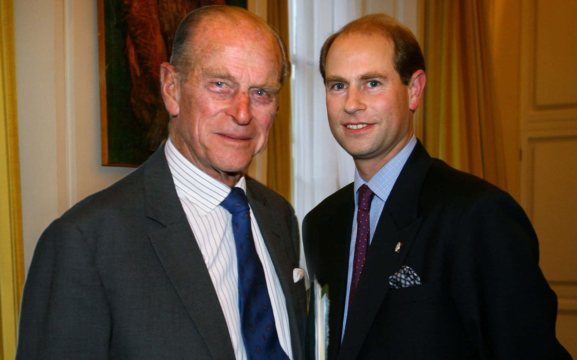 Prince Edward And Prince Philip In Palace Background