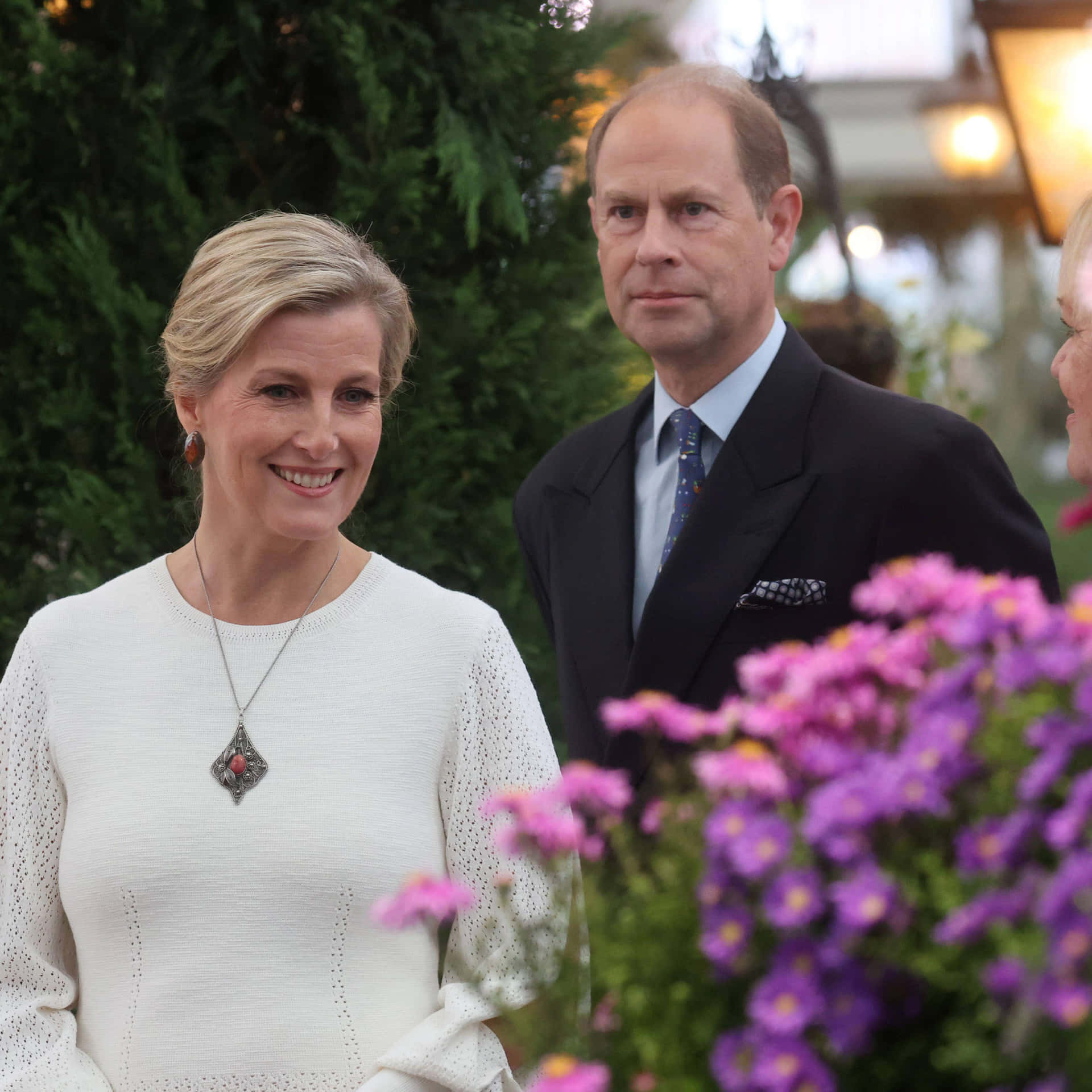 Prince Edward And Sophie With Floral Plant Background