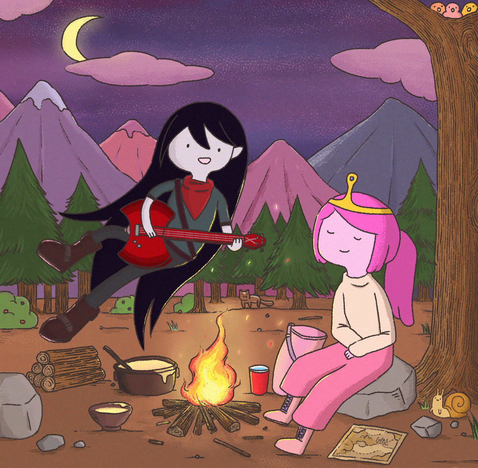 Princess Bubblegum And Marceline Bonfire Background