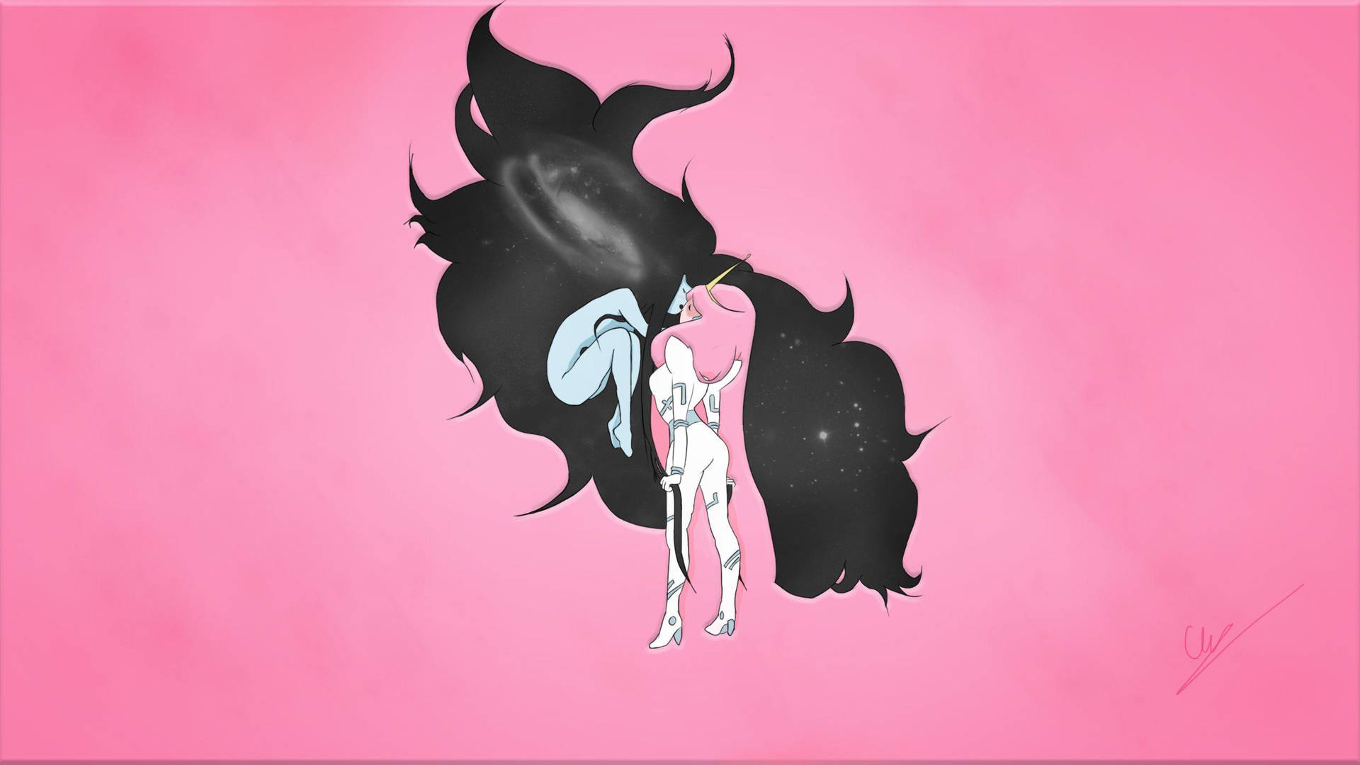 Princess Bubblegum And Marceline Pink Art Background