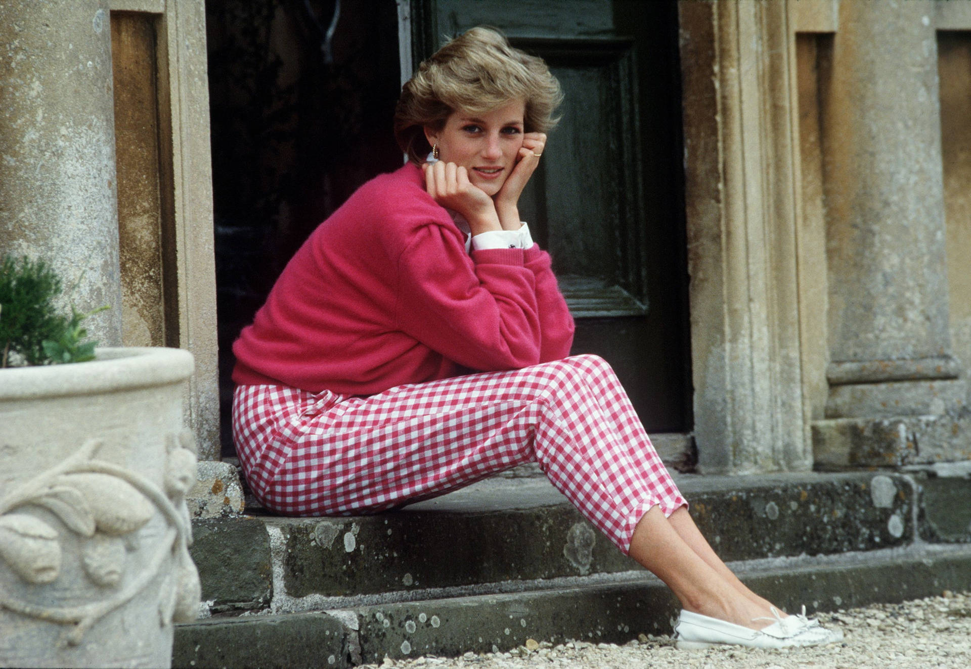 Princess Diana In Pink Casual Clothes Background