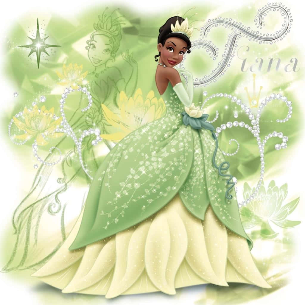 Princess Tiana Green And White Poster Background