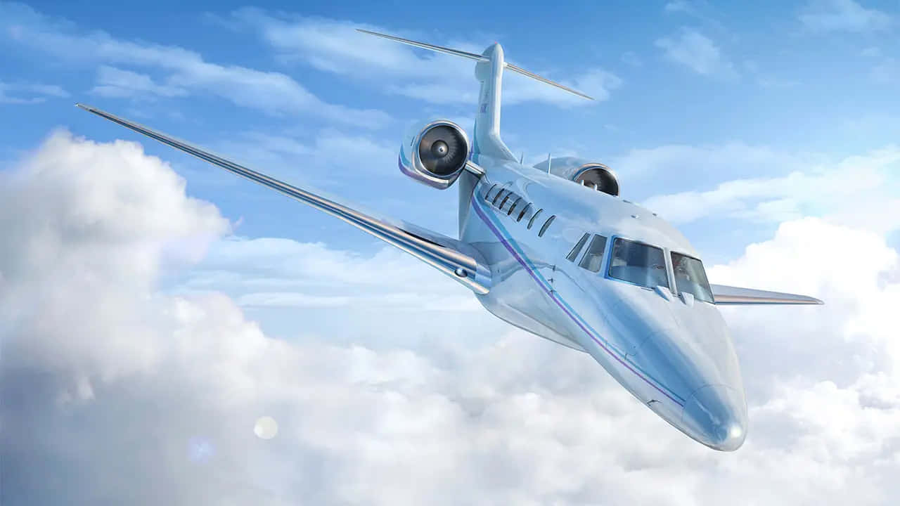 Private Jet In The Clouds Background