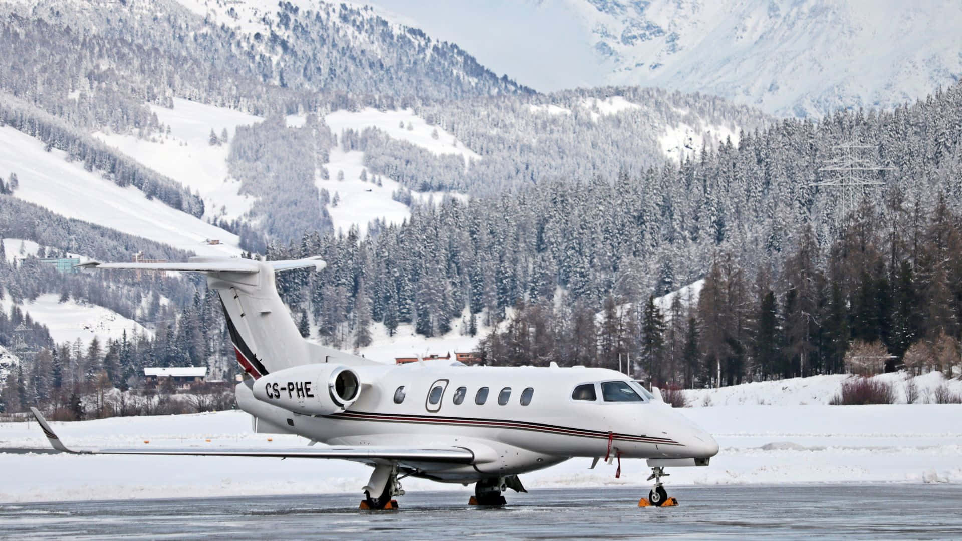 Private Jet In Winter Background