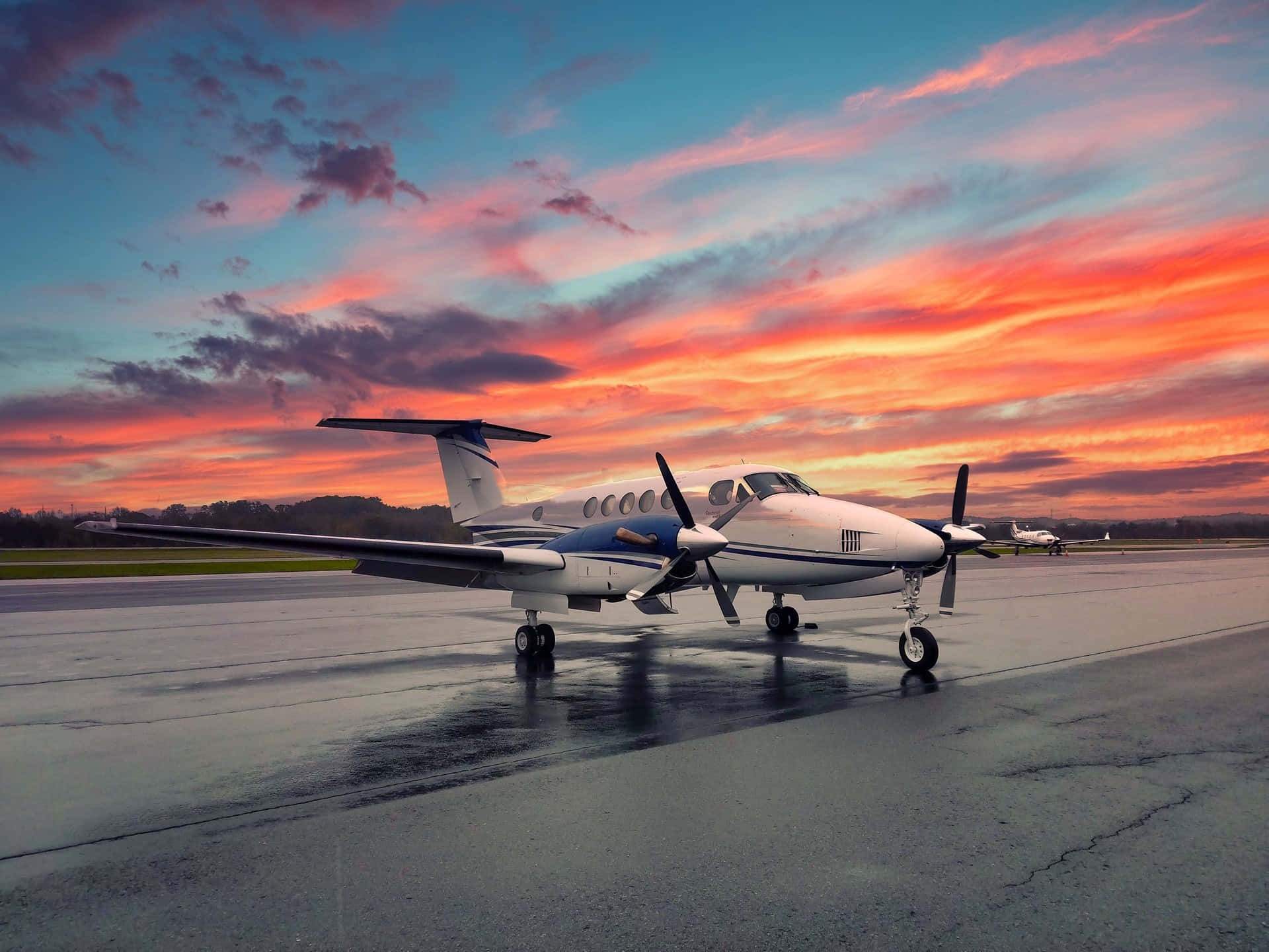 Private Jet On Runway Background